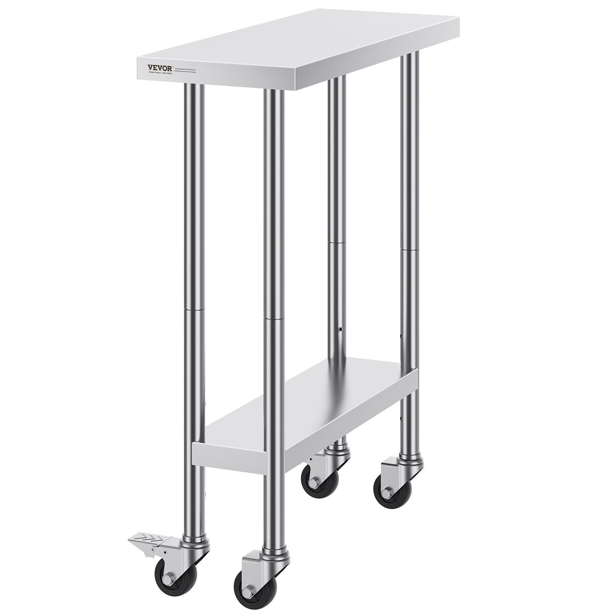 VEVOR Stainless Steel Work Table 30 x 12 x 38 Inch, with 4 Wheels, 3 Adjustable Height Levels, Heavy Duty Food Prep Worktable for Commercial Kitchen