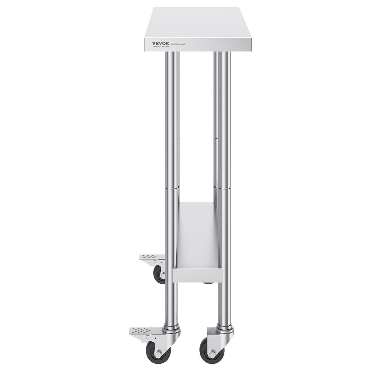 VEVOR Stainless Steel Work Table 30 x 12 x 38 Inch, with 4 Wheels, 3 Adjustable Height Levels, Heavy Duty Food Prep Worktable for Commercial Kitchen