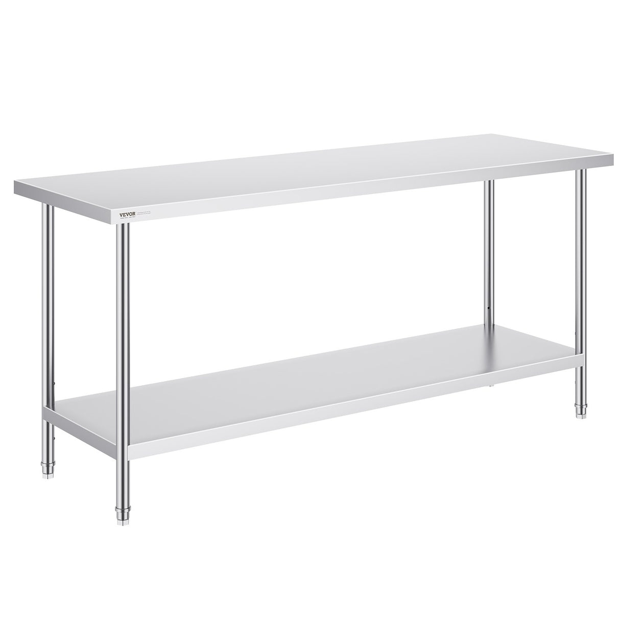 VEVOR Stainless Steel Prep Table, 24 x 72 x 34 Inch, Heavy Duty Metal Worktable with 3 Adjustable Height Levels, Commercial Workstation for Kitchen