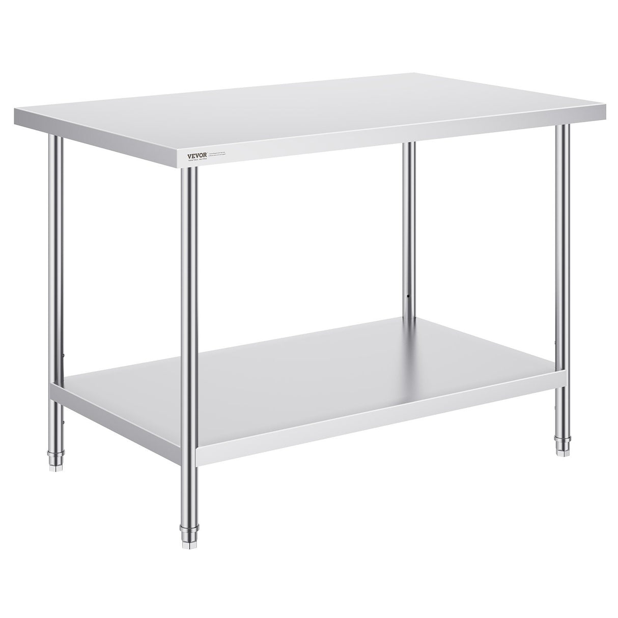 VEVOR Stainless Steel Prep Table, 30 x 48 x 34 Inch, Heavy Duty Metal Worktable with 3 Adjustable Height Levels, Commercial Workstation for Kitchen Garage Restaurant Backyard