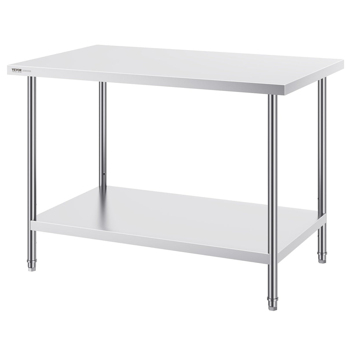 VEVOR Stainless Steel Prep Table, 30 x 48 x 34 Inch, Heavy Duty Metal Worktable with 3 Adjustable Height Levels, Commercial Workstation for Kitchen