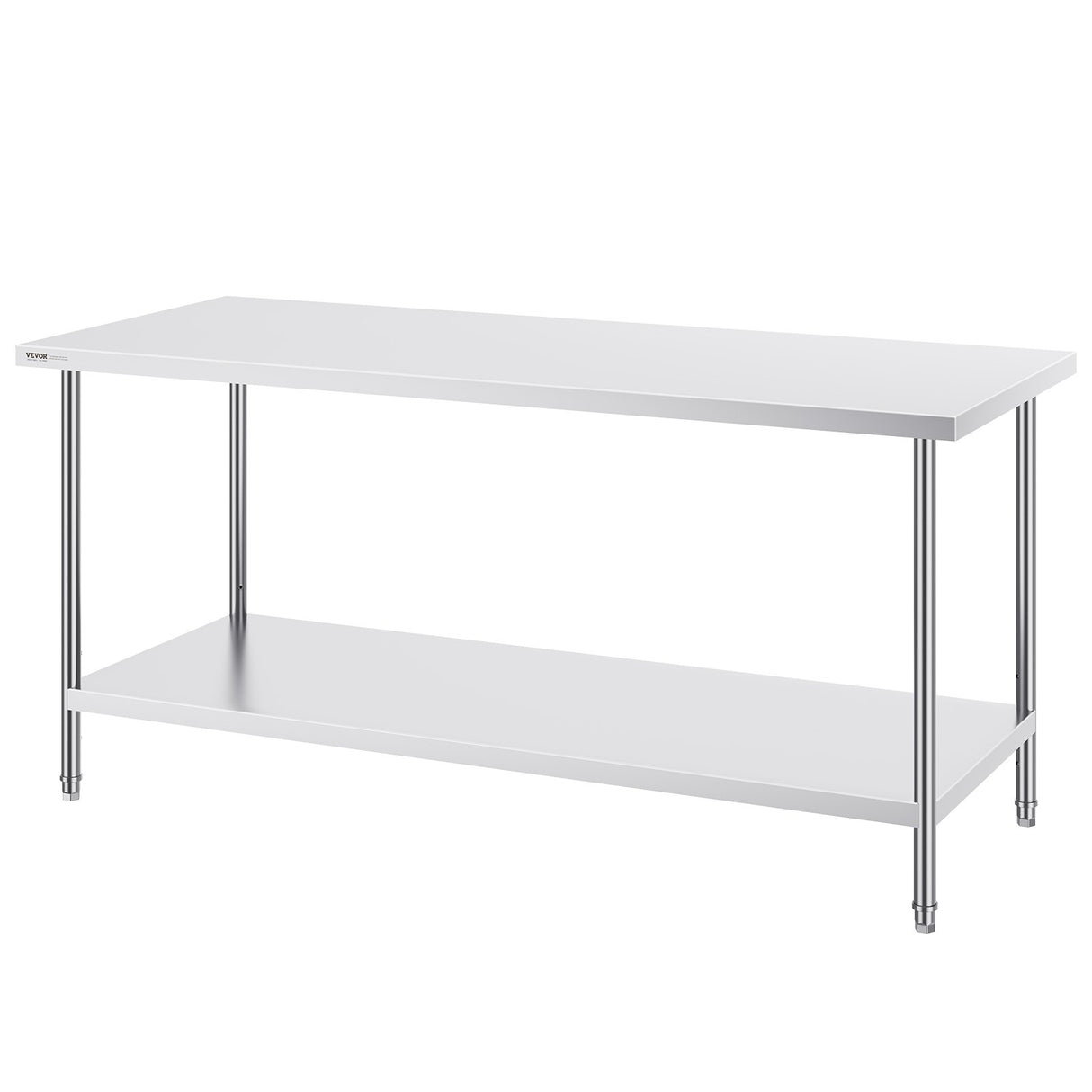 VEVOR Stainless Steel Prep Table, 30 x 72 x 34 Inch, Heavy Duty Metal Worktable with 3 Adjustable Height Levels, Commercial Workstation for Kitchen
