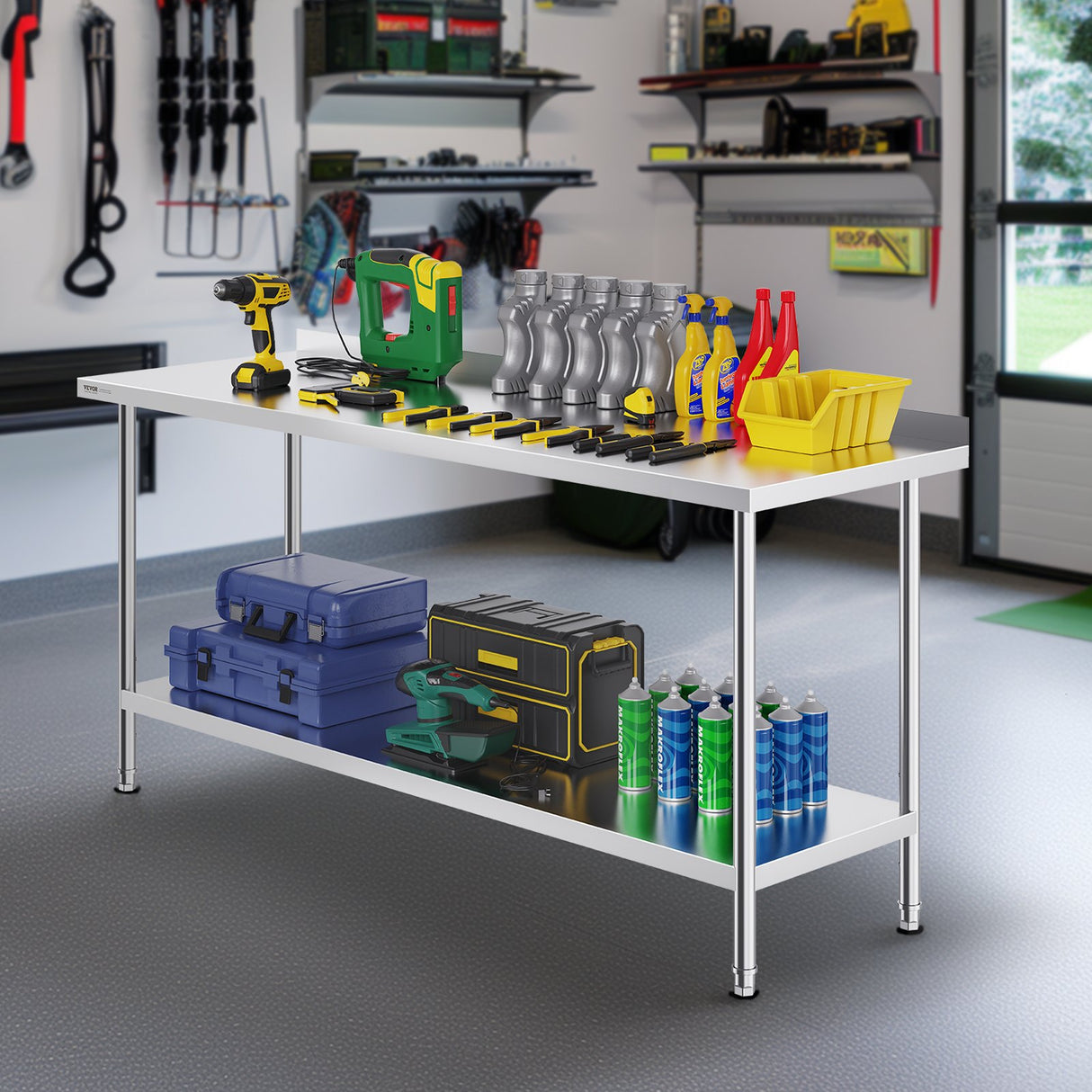 VEVOR 24 x 72 x 36 Inch Stainless Steel Work Table, Commercial Food Prep Worktable Heavy Duty Prep Worktable, Metal Work Table with Adjustable Height