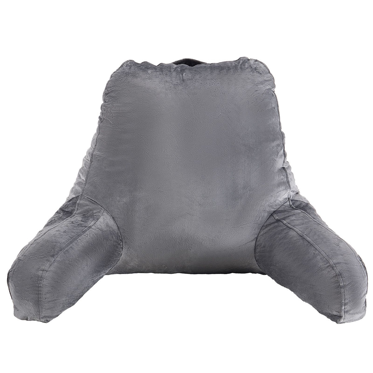 Reading Pillow, Large Size Bed Pillow with Shredded Memory Foam, Back Pillow with 3 Pockets and Washable Short Velvet Cloth, Top with Handle, for Watching TV, Reading, Gaming, Resting, Grey
