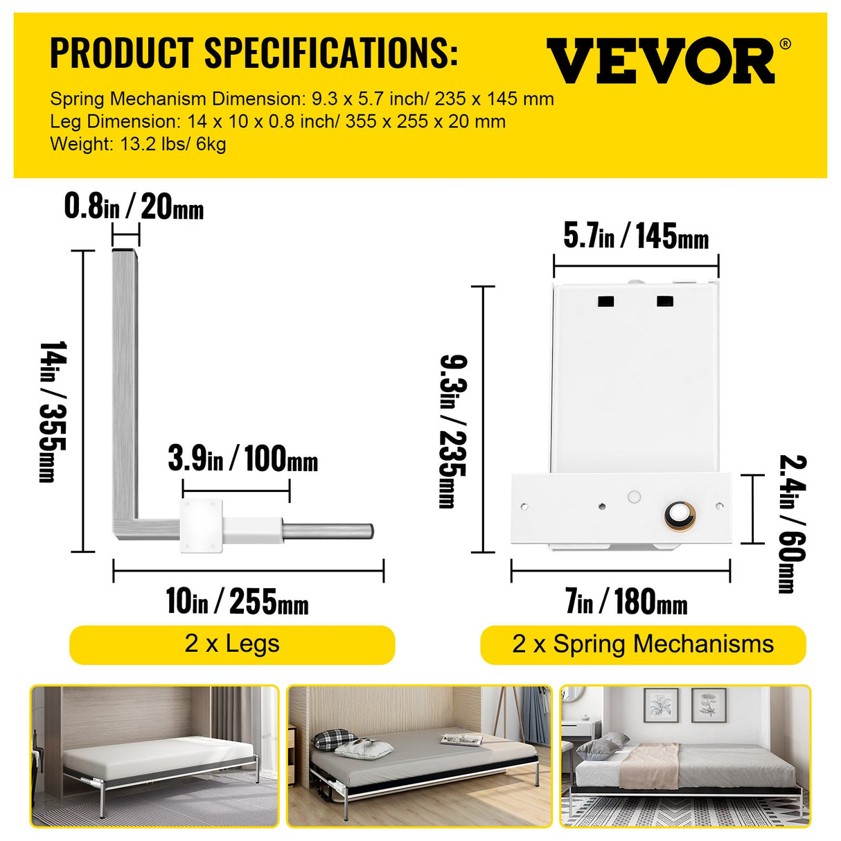 VEVOR DIY Murphy Bed Springs Mechanism Hardware Kit Horizontal for Twin Size Bed