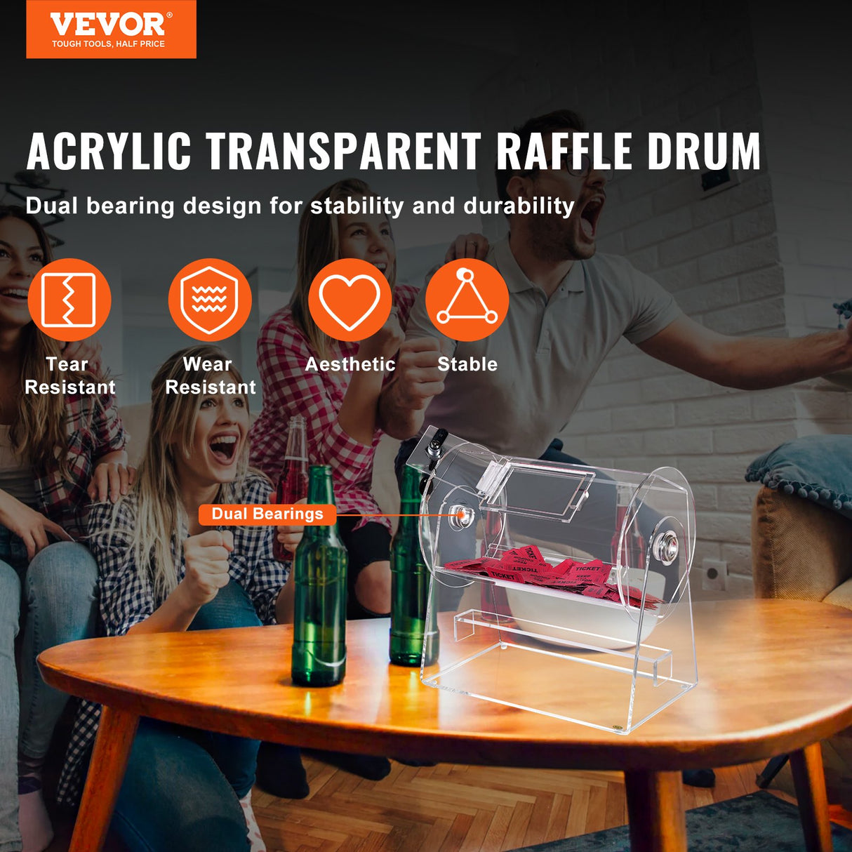 VEVOR Acrylic Raffle Drum, Holds 2500 Tickets or 100 Raffle Balls, Professional Raffle Ticket Spinni