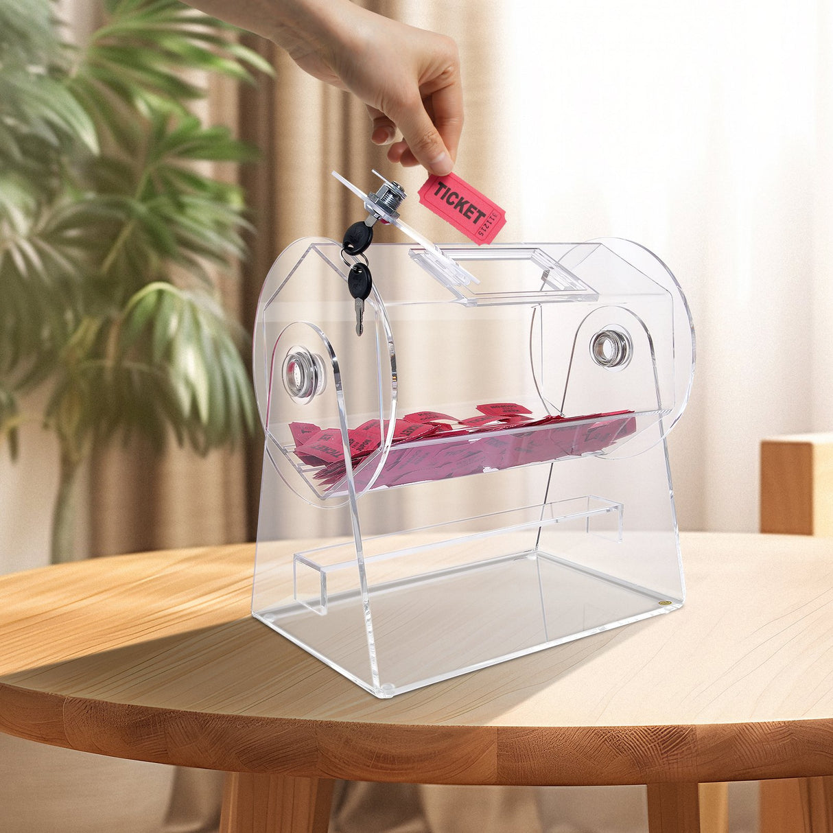 VEVOR Acrylic Raffle Drum, Holds 2500 Tickets or 100 Raffle Balls, Professional Raffle Ticket Spinning Cage with 2 Keys, Transparent Lottery Spinning Drawing, Raffle Ticket Box for Lottery Games Bingo