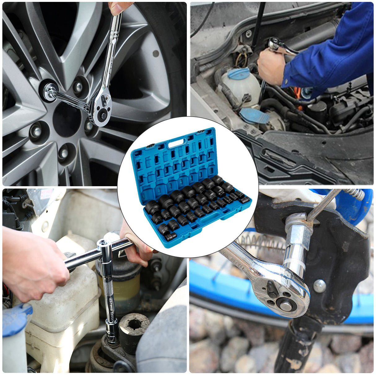 VEVOR Impact Socket Set 3/4 Inches 29 Piece Impact Sockets, 6-Point Sockets, Rugged Construction, CR-M0, 3/4 Inches Drive Socket Set Impact SAE 3/4