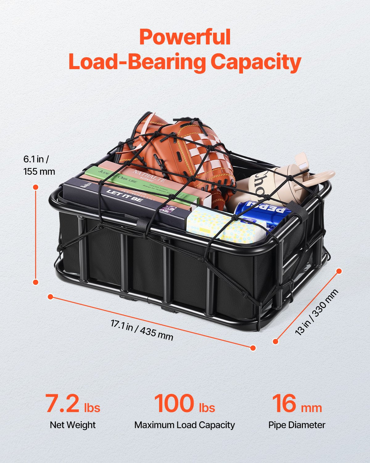 Rear Bike Basket Large Bicycle Basket with Cargo Net Rainproof Cover Liner
