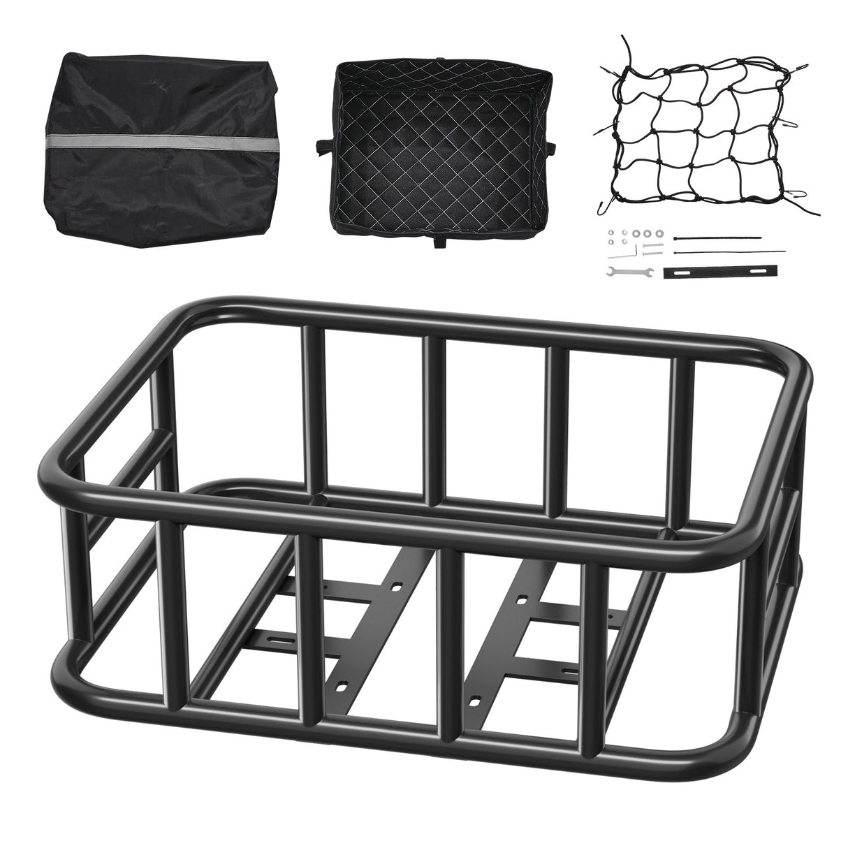 Rear Bike Basket Large Bicycle Basket with Cargo Net Rainproof Cover Liner