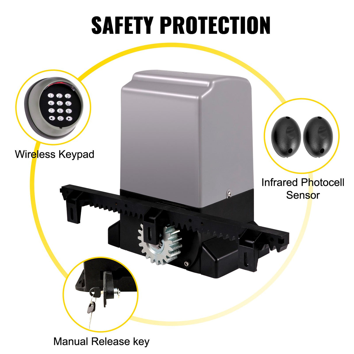 VEVOR Sliding Gate Opener, 1800 KG 4 m, Automatic Sliding Gate with 4 Remote Controllers & APP Control, Electric Rolling Driveway Slide Gate Motor,