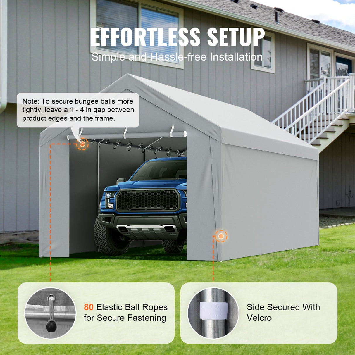 VEVOR Carport Replacement Canopy Cover Top + Side Wall 10 x 20 ft, Garage Tent Shelter Tarp Heavy-Duty Waterproof & UV Protected, Easy Installation