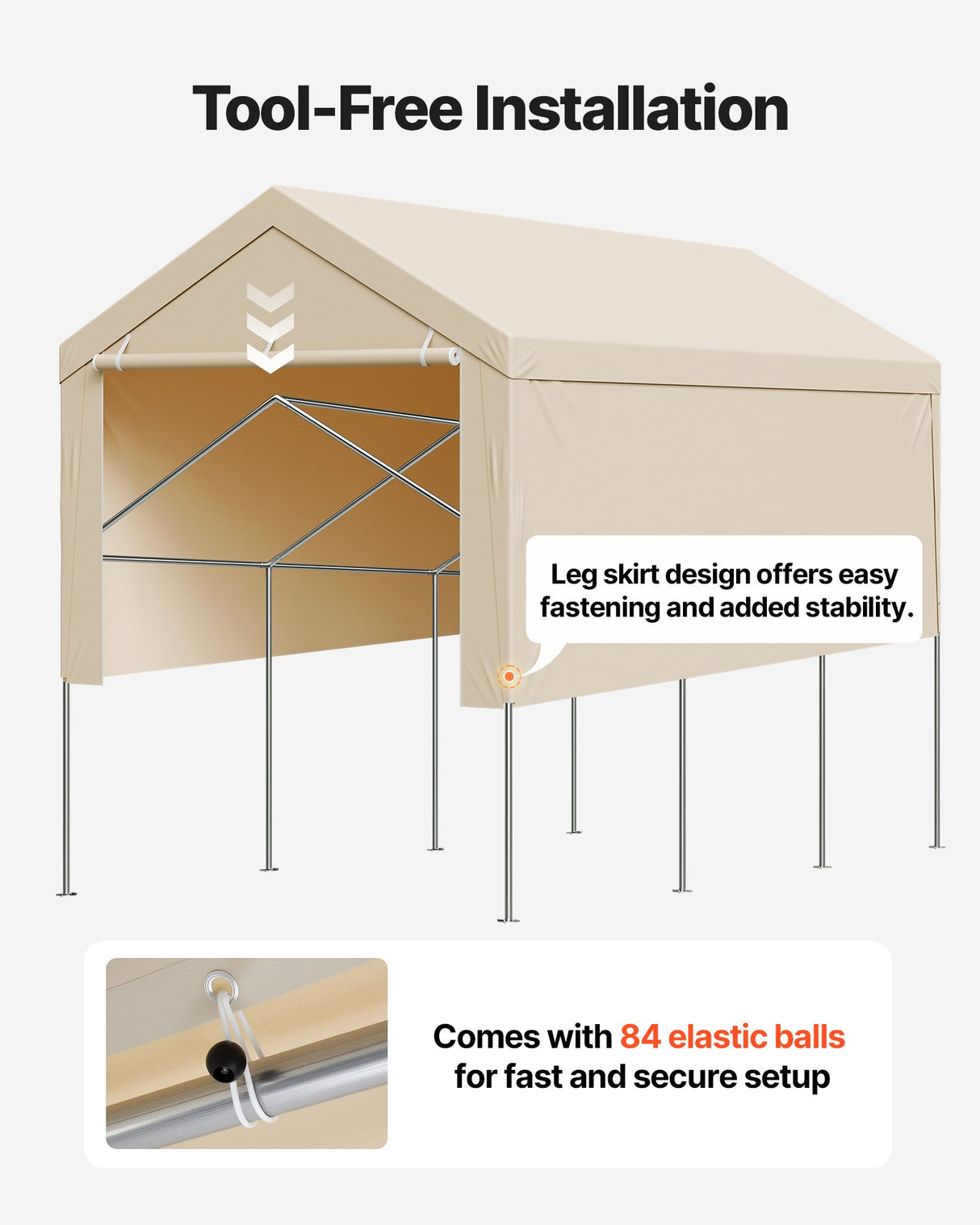 VEVOR Carport Replacement Canopy, 6 x 3 m Potable Garage Tent Top Tarp with Sidewalls, UV-Resistant & Waterproof, Heavy Duty Car Shelter Tarp with Ball Buggees, Beige, Frame Not Included