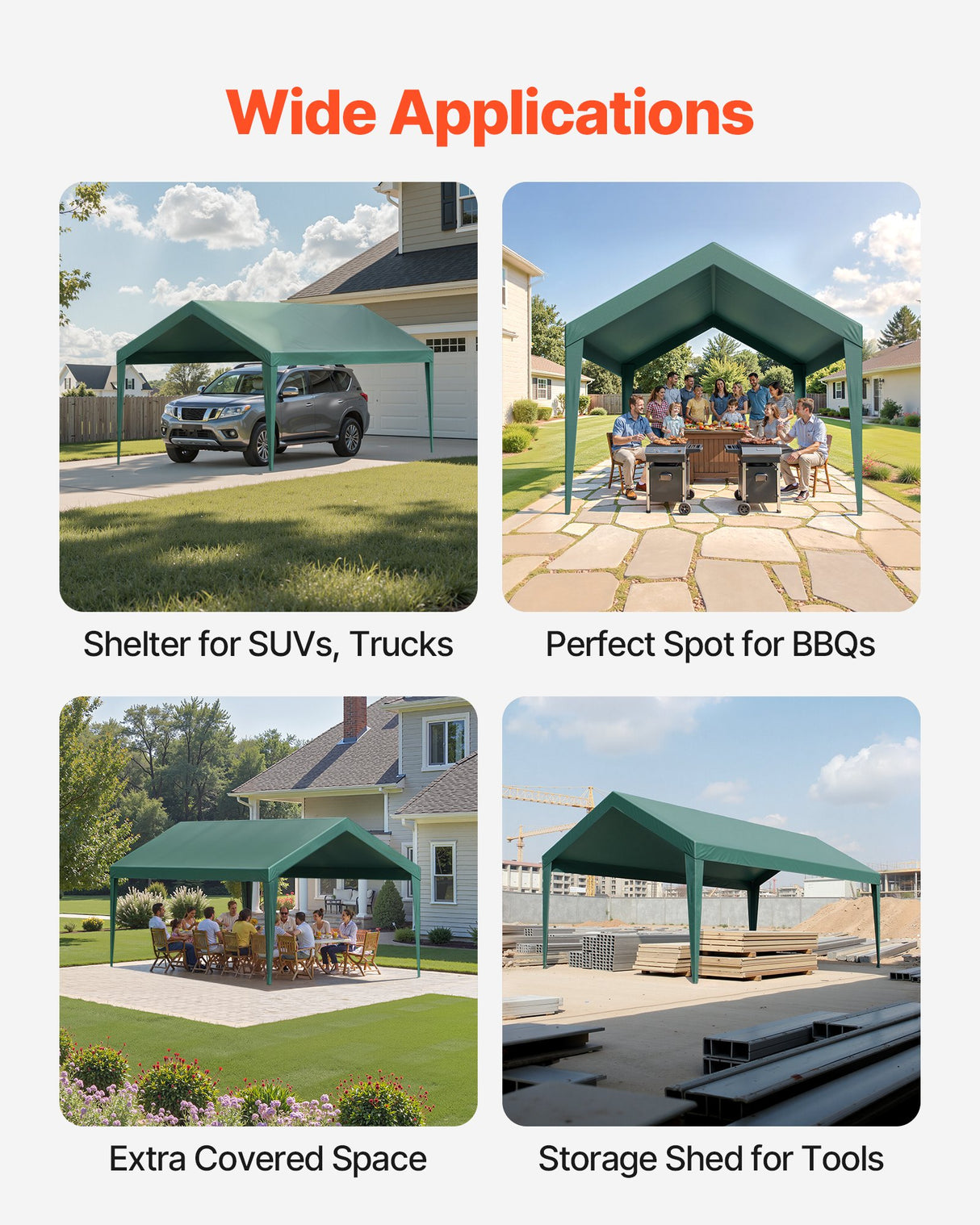 VEVOR Carport Replacement Canopy, 6 x 3 m Potable Garage Tent Top Tarp, UV-Resistant & Waterproof Car Shelter Tarp, Heavy Duty Car Port Cover with Ball Buggees, Dark Green, Frame Not Included