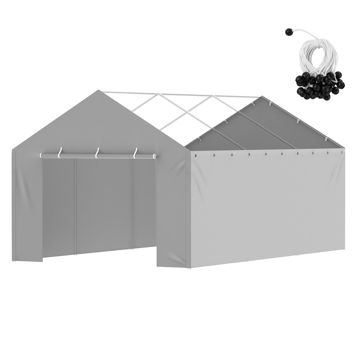 VEVOR Carport Replacement Canopy Cover Side Wall 6 x 3.6 m, Garage Tent Shelter Tarp Heavy-Duty Waterproof & UV Protected, Easy Installation with Ball Bungees,Grey (Top and Frame Not Included)