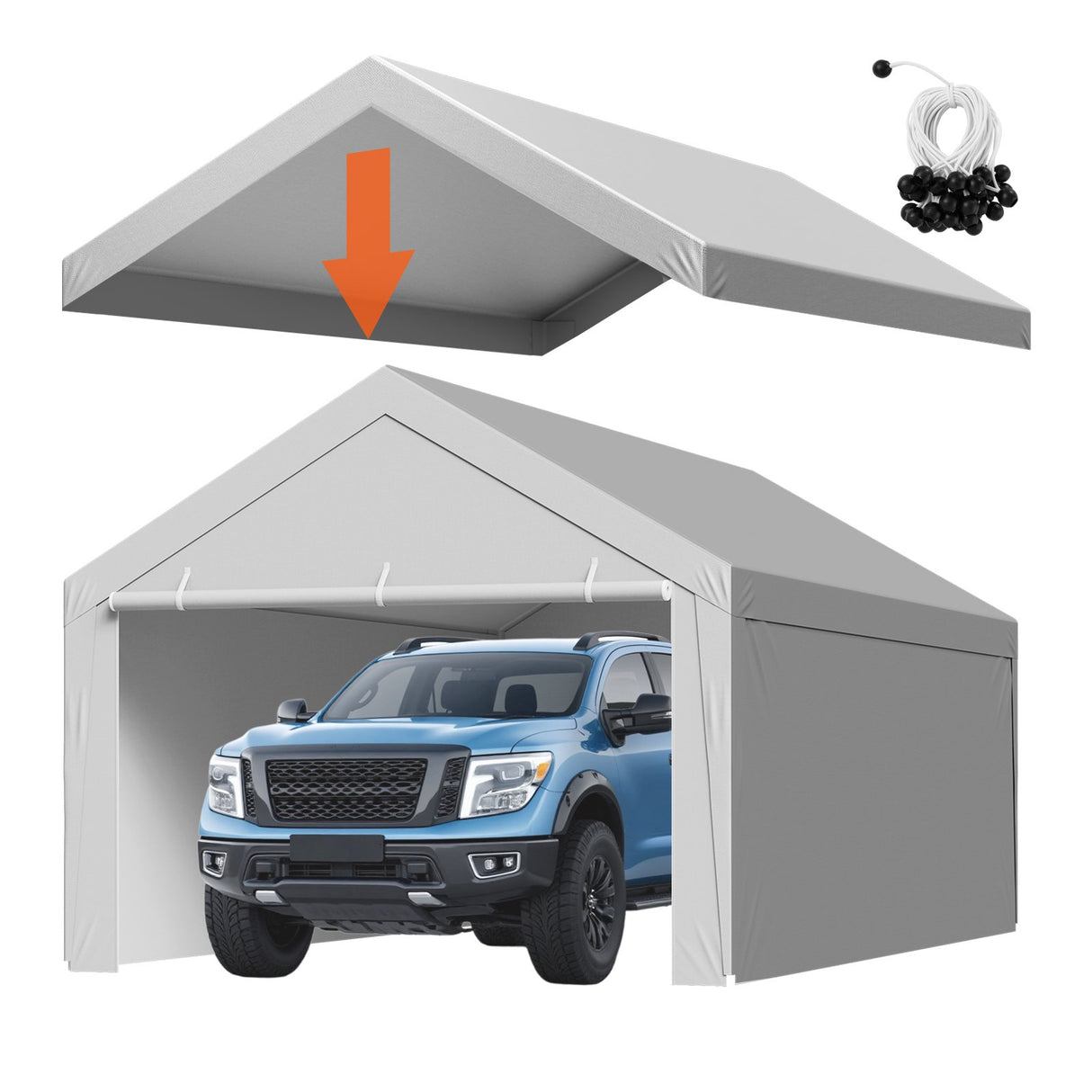 VEVOR Carport Replacement Canopy, 6x 3.6 m Potable Garage Tent Top Tarp with Sidewalls, UV-Resistant & Waterproof, Heavy Duty Car Shelter Tarp with Ball Buggees, Grey, Frame Not Included