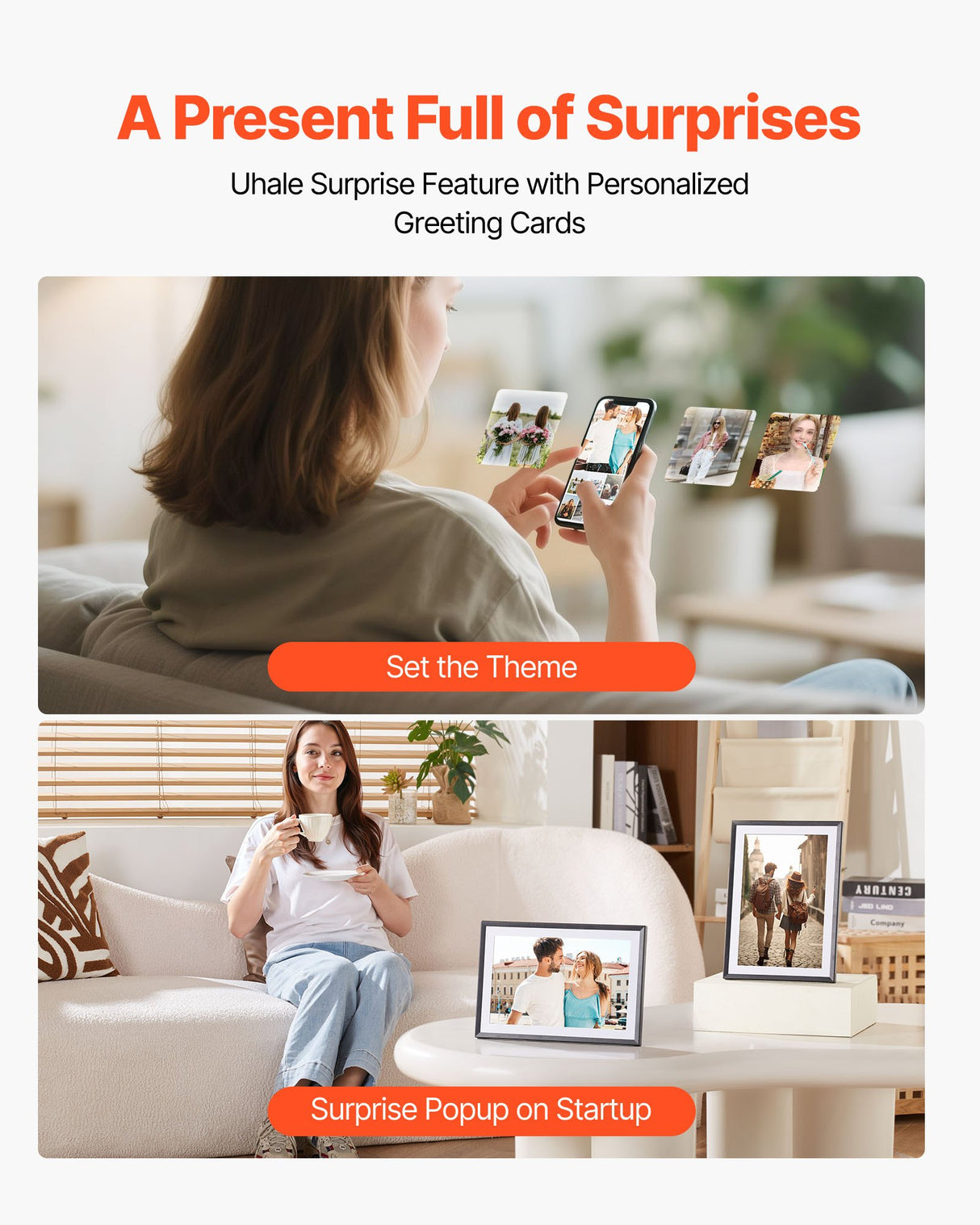 VEVOR 260 mm Digital Picture Frame 32GB Touchscreen 2-Pack Wi-Fi Photo Frames