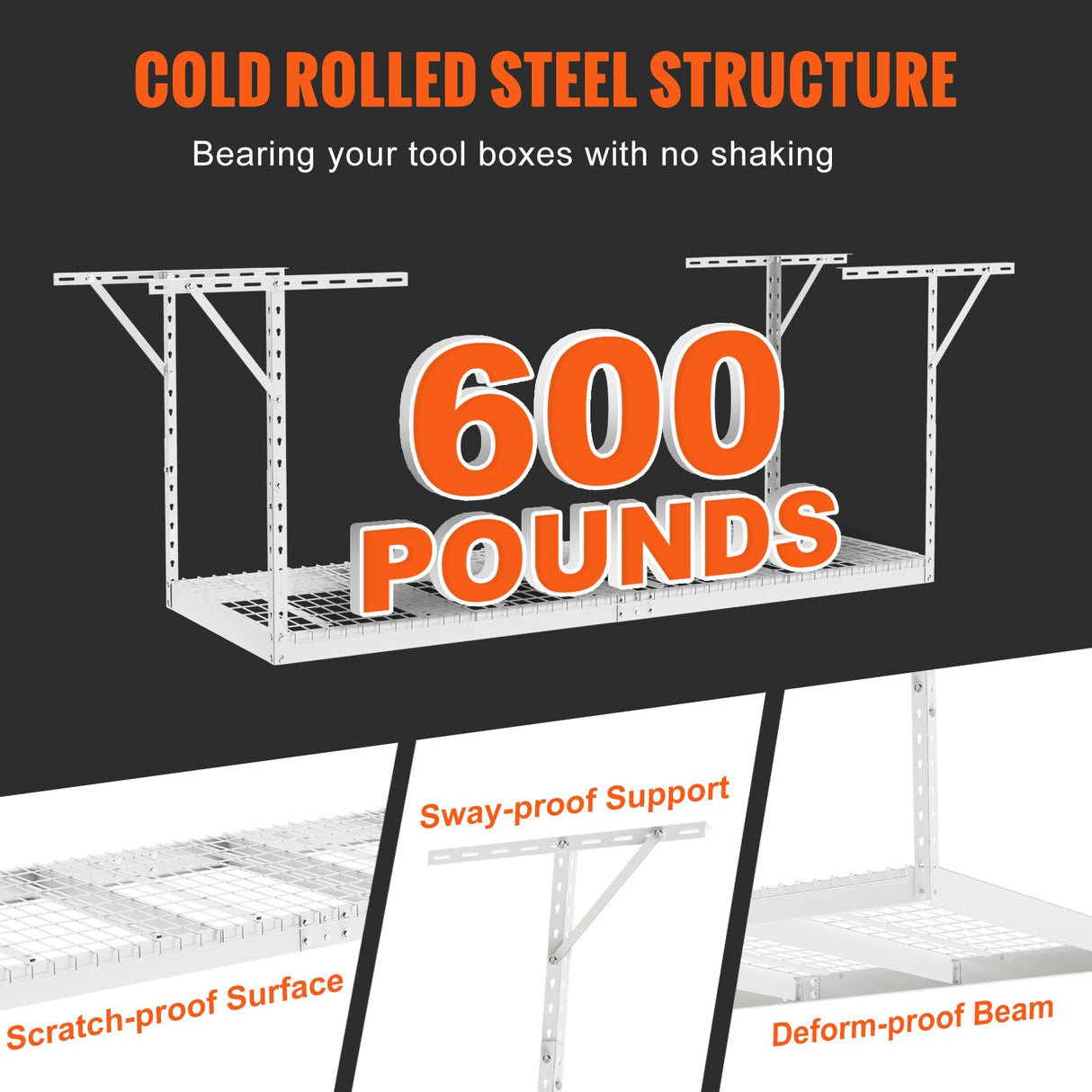 VEVOR Overhead Garage Storage Rack, 91.44x243.84cm Garage Ceiling Storage Racks, Heavy Duty Adjustable Cold Rolled Steel Racks for Garage Storage,