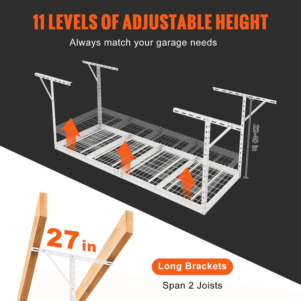 VEVOR Overhead Garage Storage Rack, 91.44x243.84cm Garage Ceiling Storage Racks, Heavy Duty Adjustable Cold Rolled Steel Racks for Garage Storage,