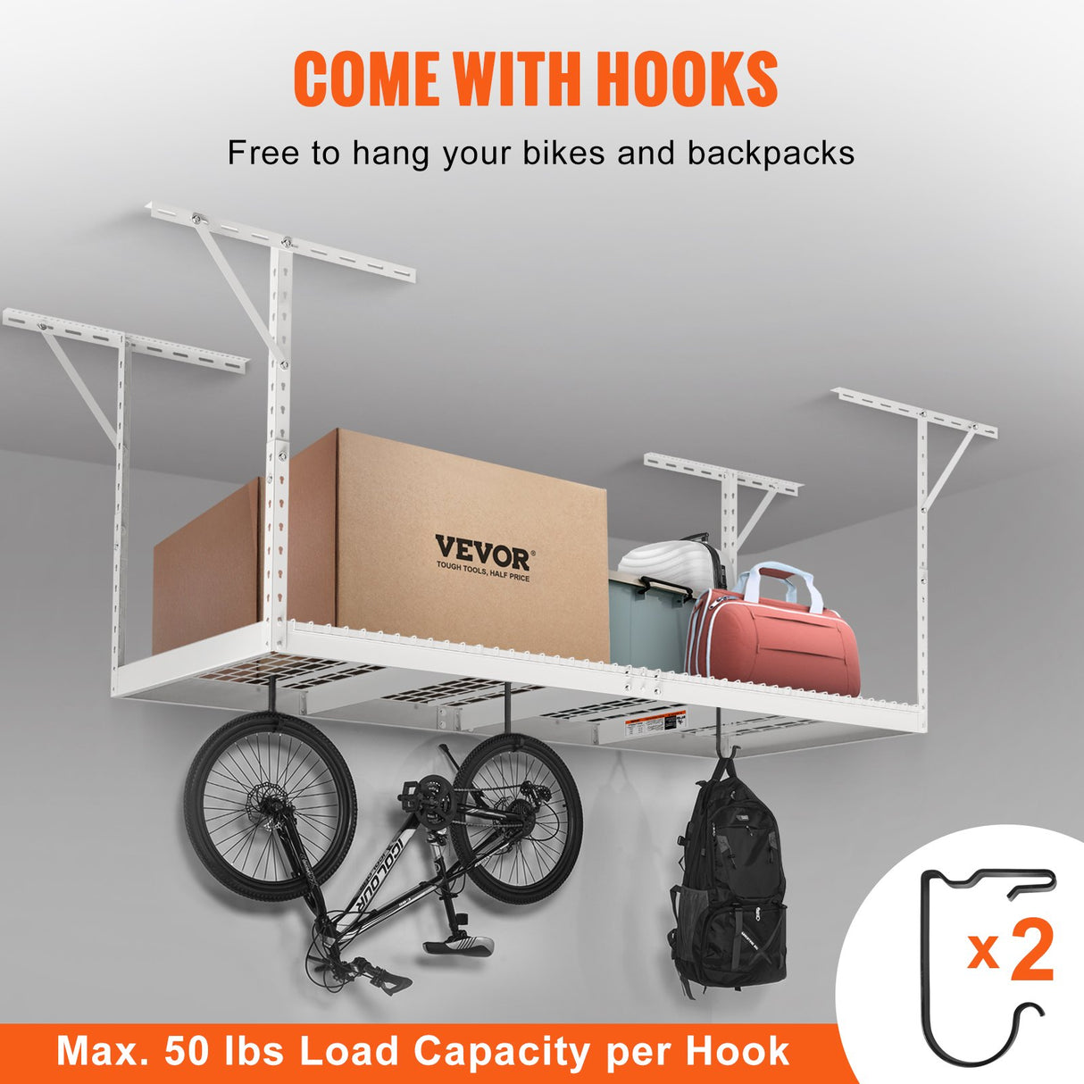 VEVOR Overhead Garage Storage Rack, 91.44x243.84cm Garage Ceiling Storage Racks, Heavy Duty Adjustable Cold Rolled Steel Racks for Garage Storage,