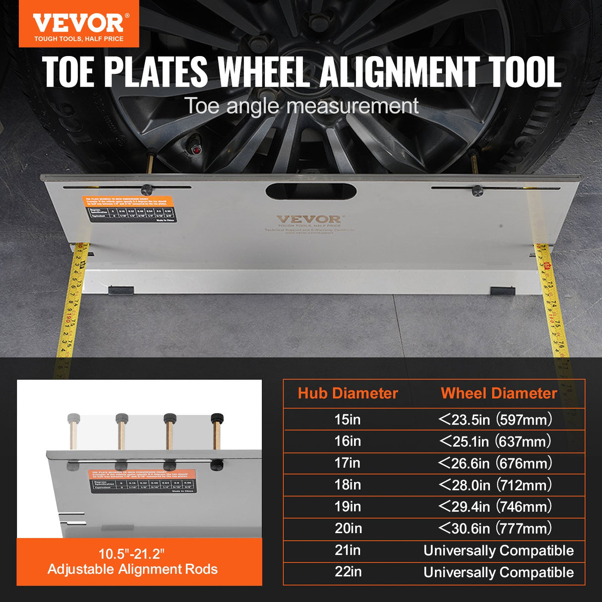 VEVOR Wheel Alignment Tool, 2-Pack Alignment Tool Toe Plates, Stainless Steel Toe Angle Measurement Tool Plate, 4 Alignment Rods and Magnetic Slots,