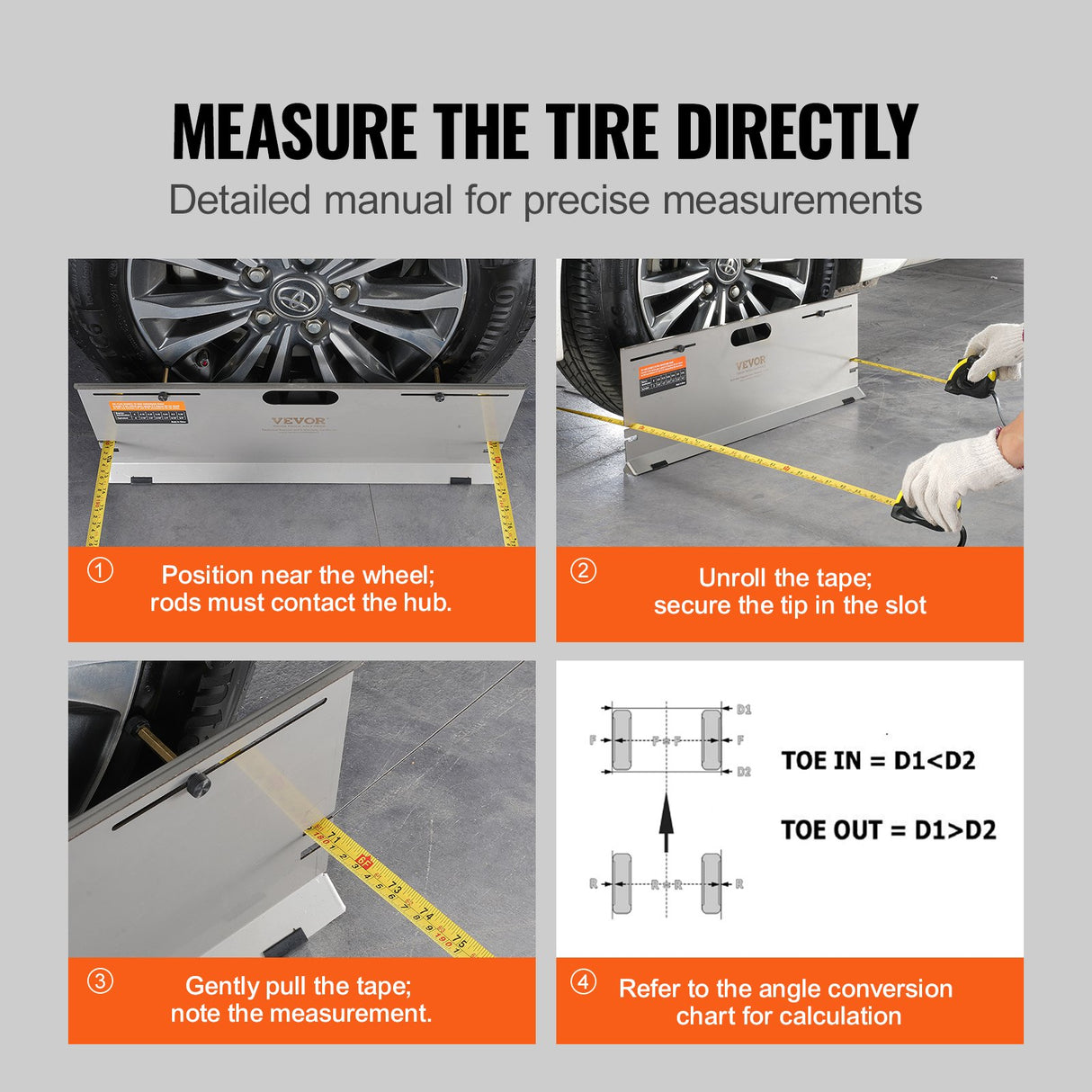 VEVOR Wheel Alignment Tool, 2-Pack Alignment Tool Toe Plates, Stainless Steel Toe Angle Measurement Tool Plate, 4 Alignment Rods and Magnetic Slots,