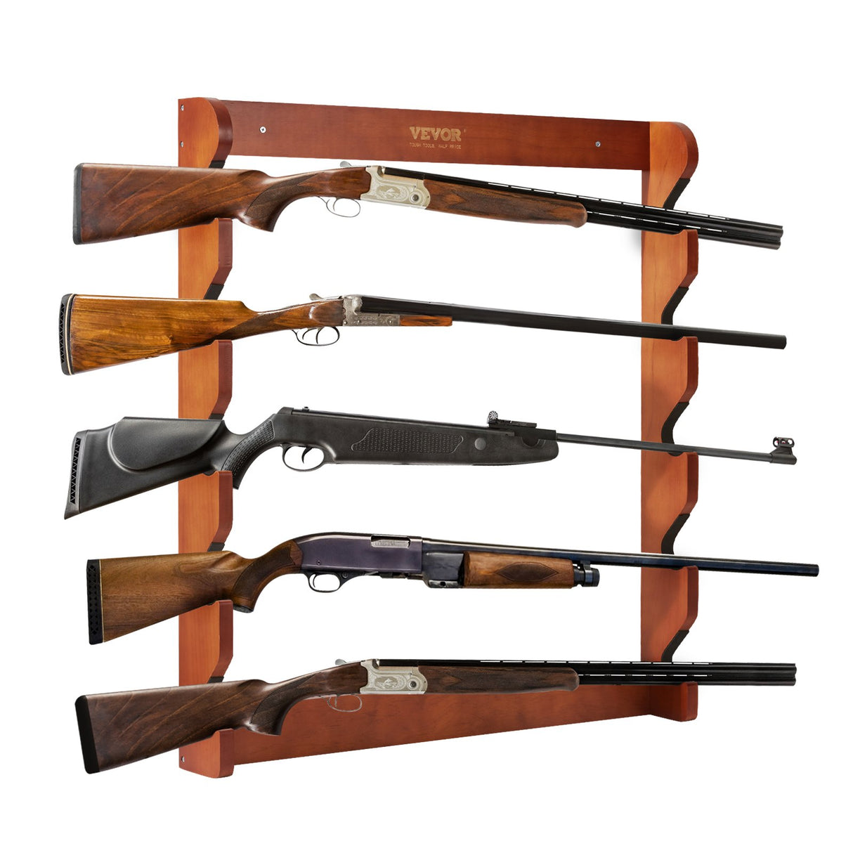 VEVOR Gun Rack, Wood Gun Rack Wall Mount, Gun Display Rack holds 5 Rifles, Shotguns, 132 lb Heavy Duty Wall Storage Display Rifle Rack with Soft