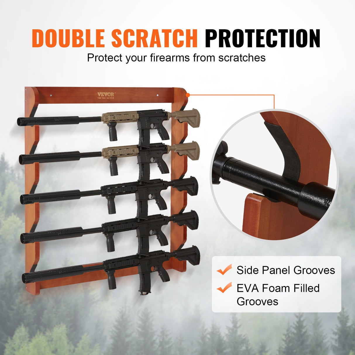 VEVOR Gun Rack, Wood Gun Rack Wall Mount, Gun Display Rack holds 5 Rifles, Shotguns, 132 lb Heavy Duty Wall Storage Display Rifle Rack with Soft