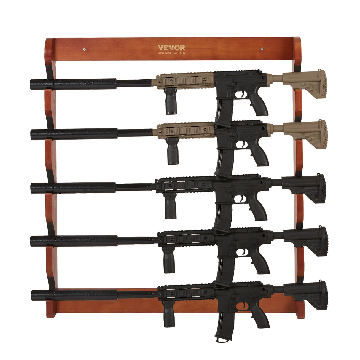 VEVOR Gun Rack, Wood Gun Rack Wall Mount, Gun Display Rack holds 5 Rifles, Shotguns, 132 lb Heavy Duty Wall Storage Display Rifle Rack with Soft