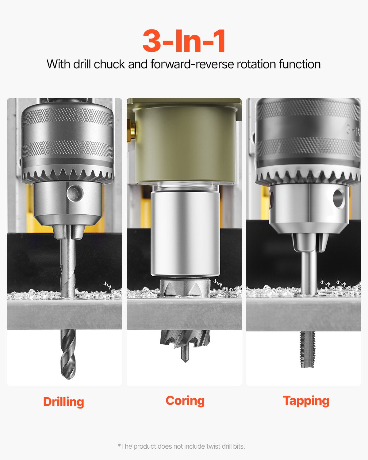 Magnetic Drill 1200W 2810 lbf Mag Drill Press 1.6 in Boring Diameter Yellow