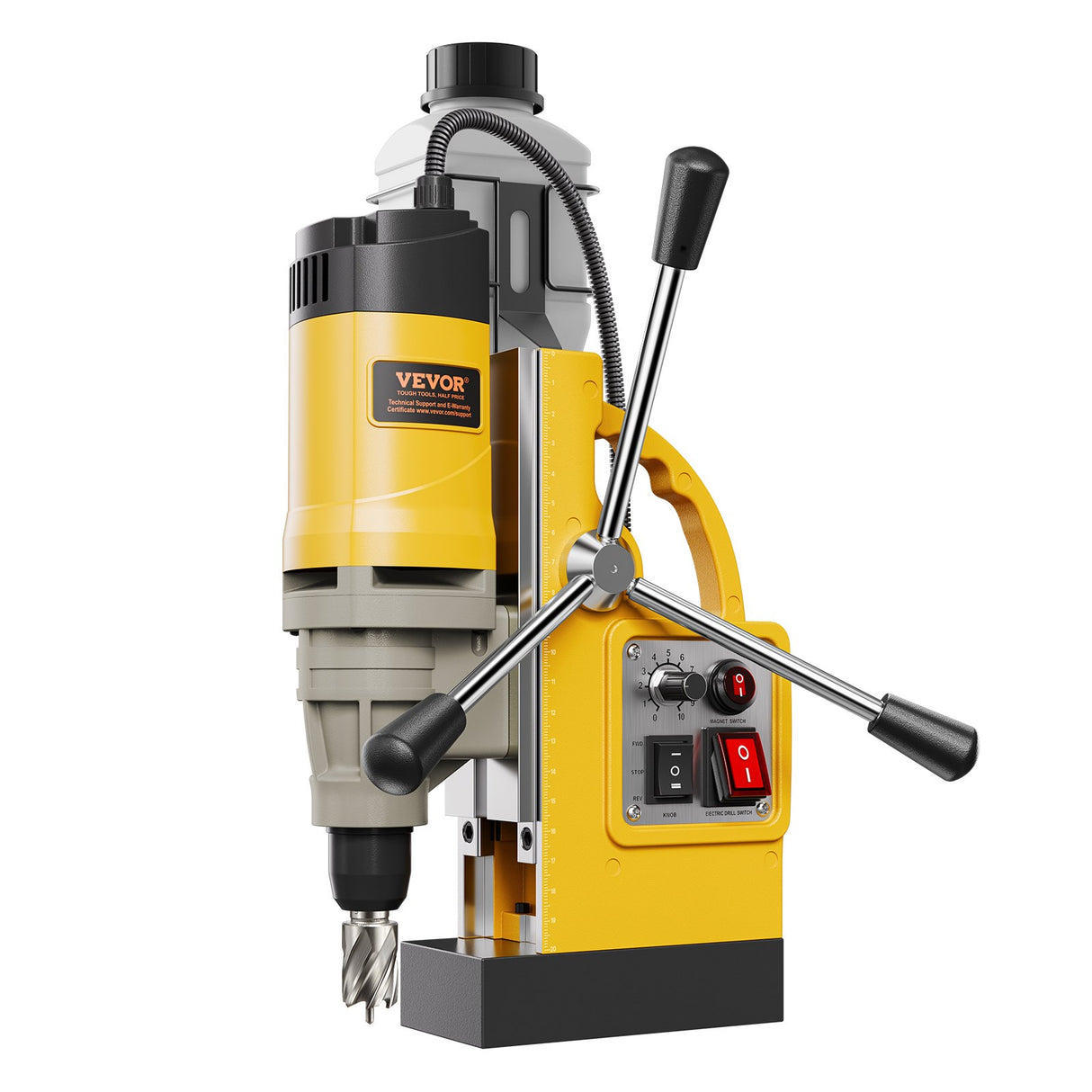 Magnetic Drill 1400W 2878 lbf Mag Drill Press 2 in Boring Diameter 6 Bits Yellow