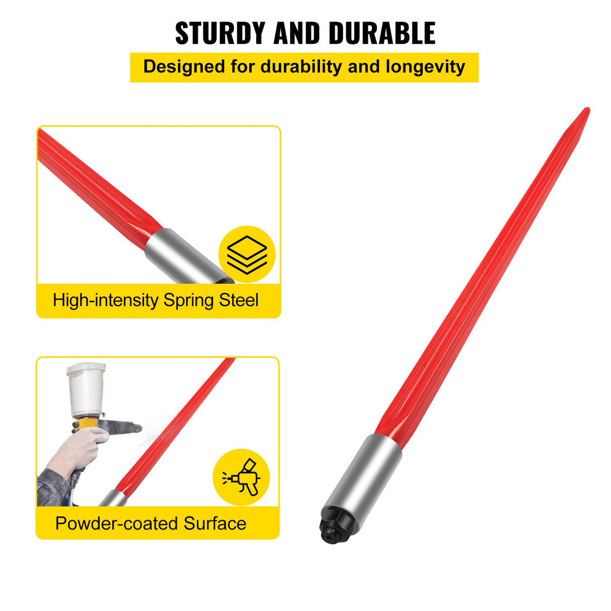 VEVOR Hay Spear 32" Bale Spear 1350 lbs Capacity, Bale Spike Quick Attach Square Hay Bale Spears 1.4" Wide, Red Coated Bale Forks, Bale Hay Spike with