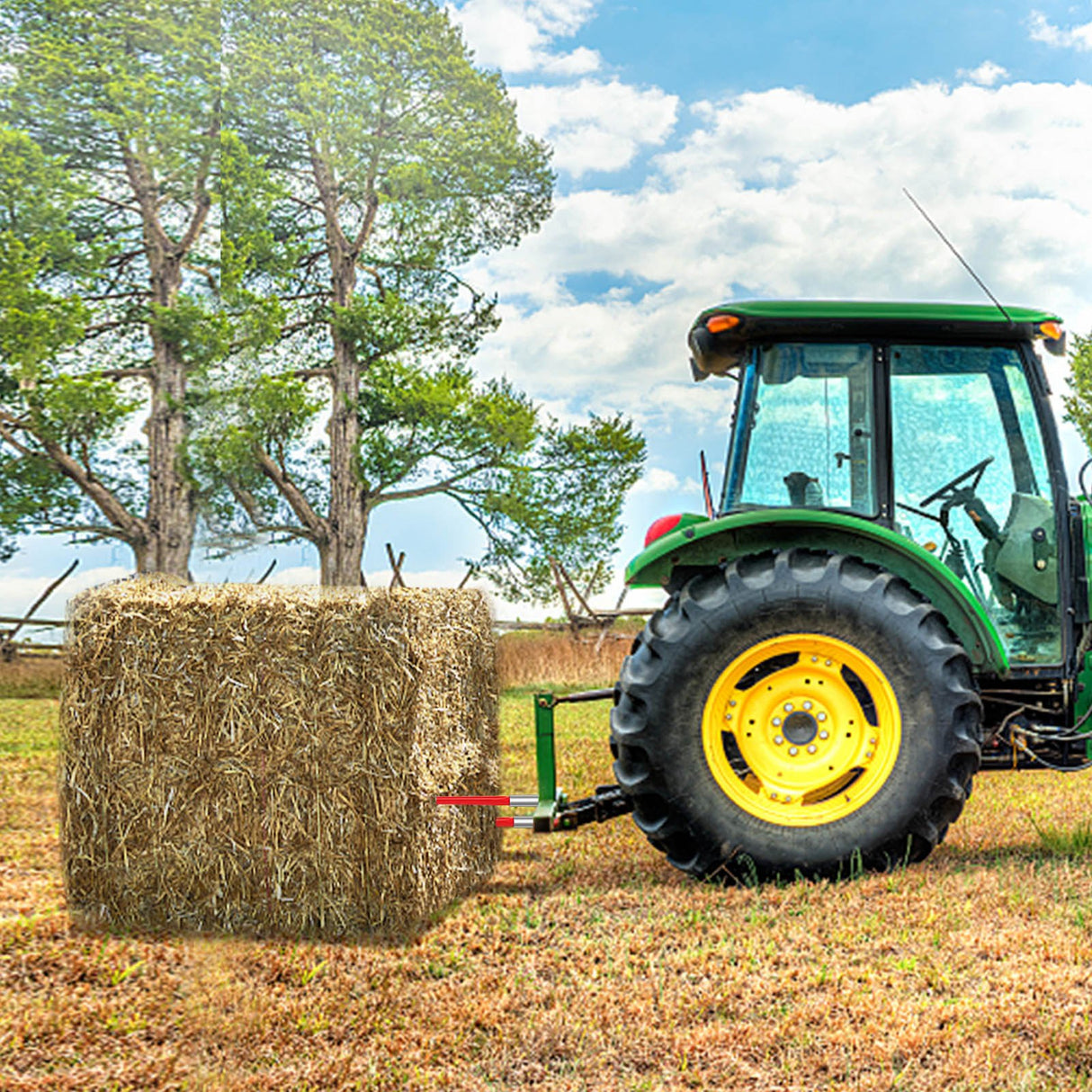VEVOR Hay Spear 32" Bale Spear 1350 lbs Capacity, Bale Spike Quick Attach Square Hay Bale Spears 1.4" Wide, Red Coated Bale Forks, Bale Hay Spike with
