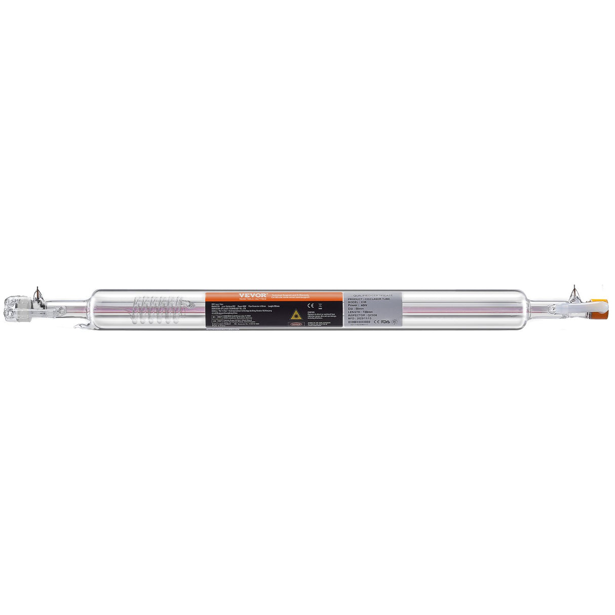 VEVOR Laser Tube, 40W CO2 Laser Tube for Laser Engraver and Cutter Machine, 720 mm Length, 50 mm Diameter, Glass Laser Cutting Tube with TEM00 Beam