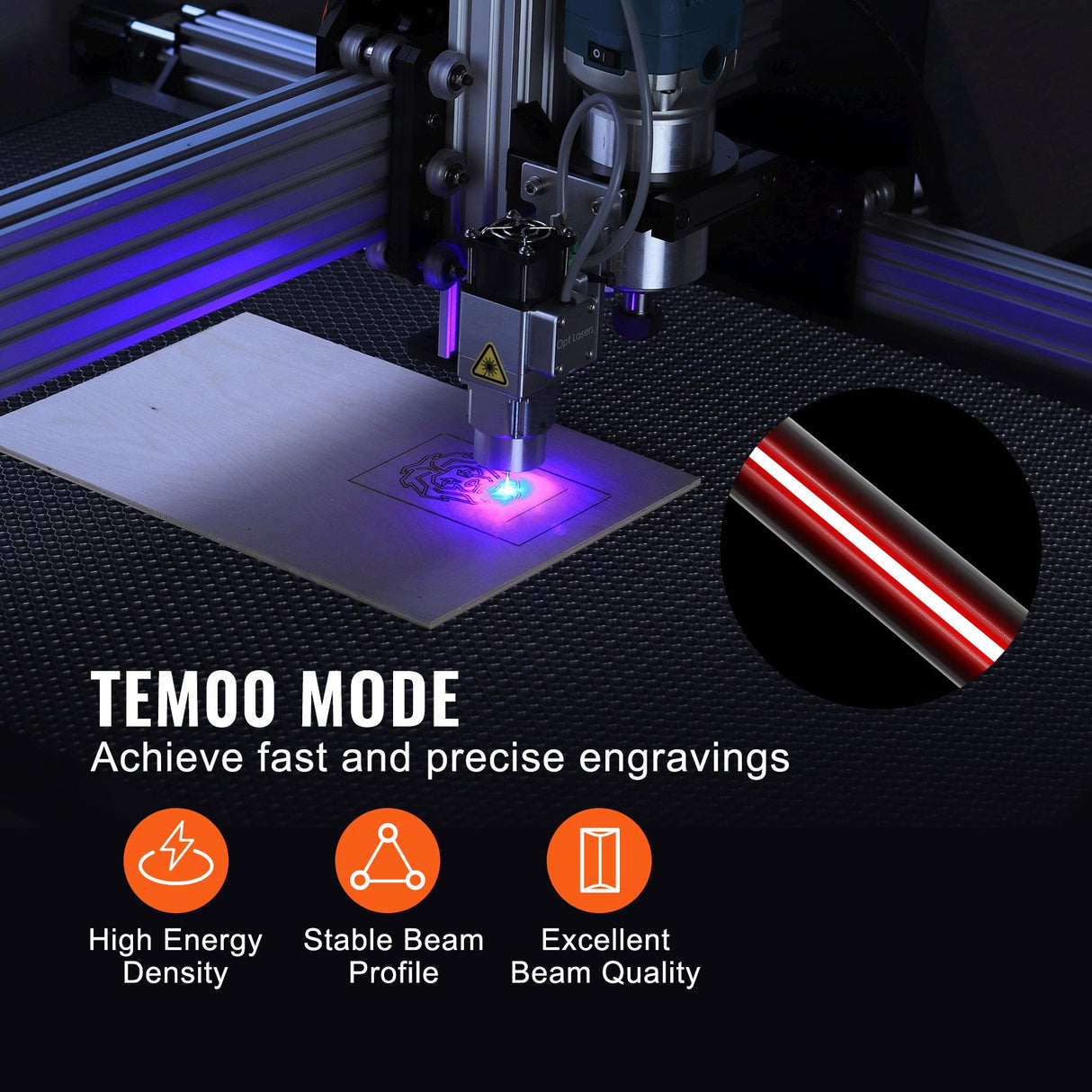 VEVOR Laser Tube, 50W CO2 Laser Tube for Laser Engraver and Cutter Machine, 850 mm Length, 50 mm Diameter, Glass Laser Cutting Tube with TEM00 Beam Mode, for Wood Acrylic Fabric Leather Bamboo