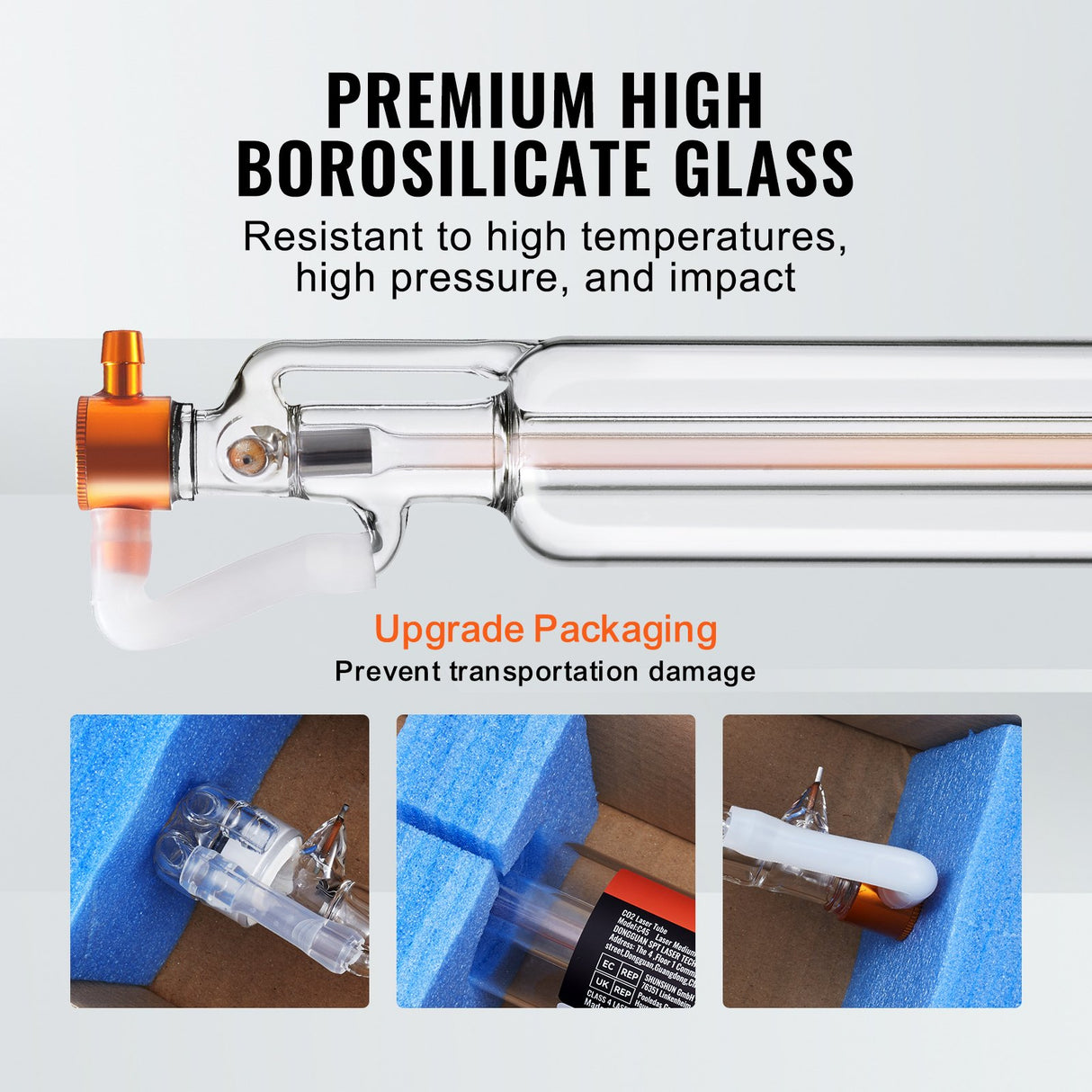 VEVOR Laser Tube, 50W CO2 Laser Tube for Laser Engraver and Cutter Machine, 850 mm Length, 50 mm Diameter, Glass Laser Cutting Tube with TEM00 Beam