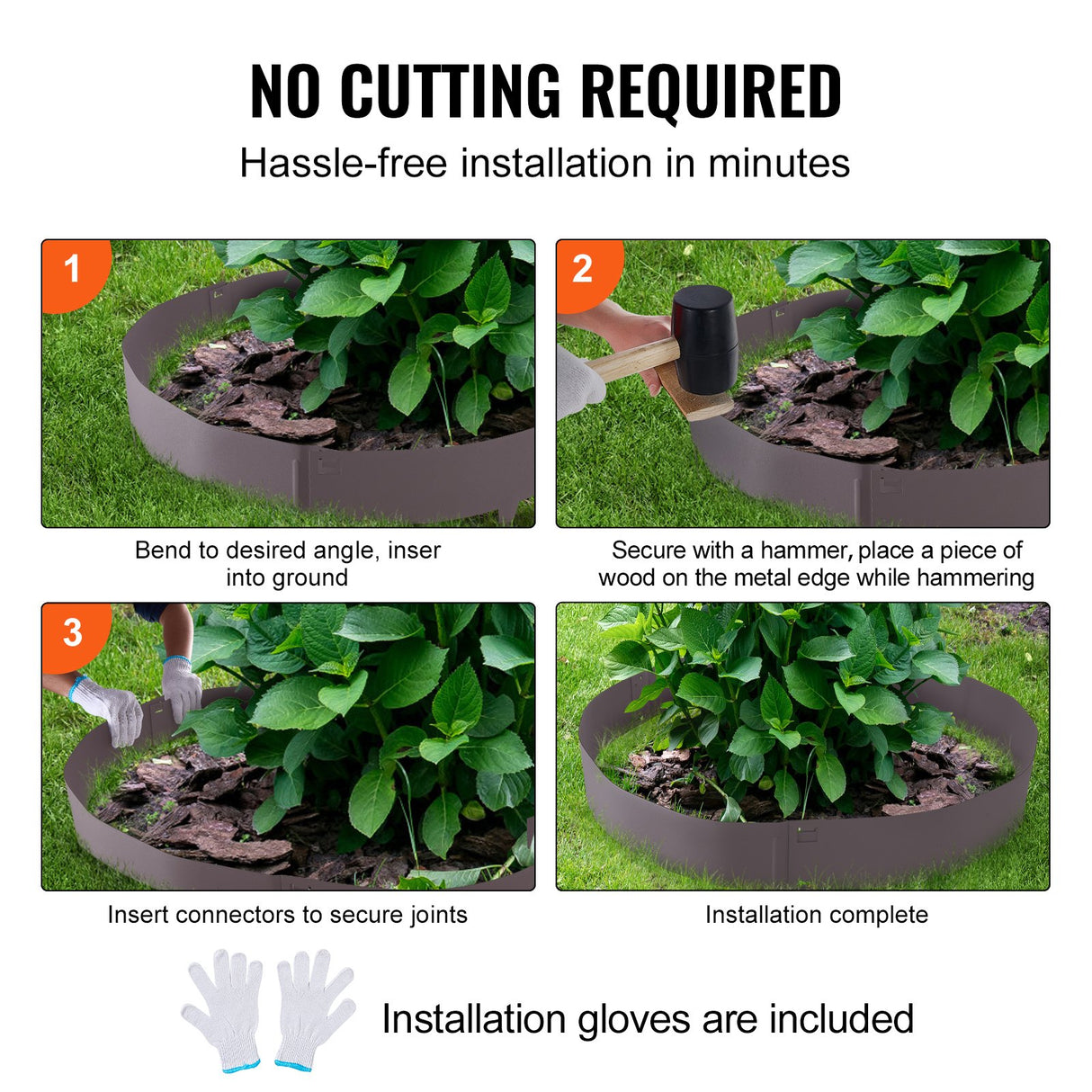 VEVOR Steel Landscape Edging, 5-pack Steel Garden Edging Borders, 39" L x 5" H Strips, Hammer-in Edging Border, Bendable Metal Landscape Edging for