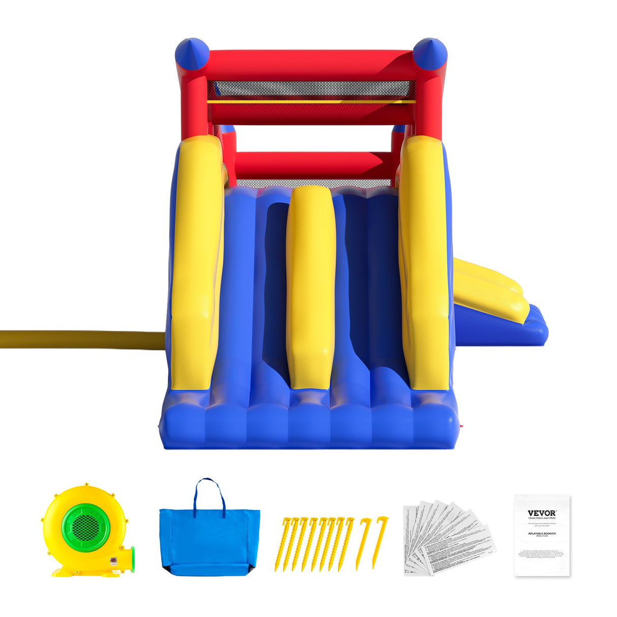 VEVOR Inflatable Bounce House, Outdoor High Quality Playhouse Trampoline, Jumping Bouncer with Blower, Slide, and Storage Bag, Family Backyard Bouncy