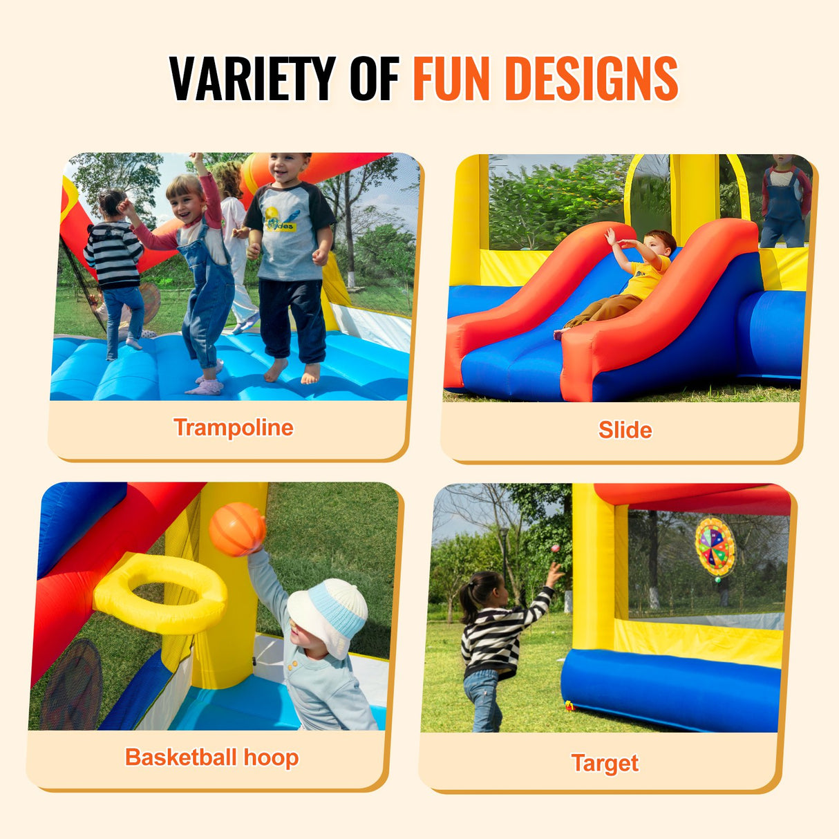 VEVOR Inflatable Bounce House, Outdoor High Quality Playhouse Trampoline, Jumping Bouncer with Blower, Slide, and Storage Bag, Family Backyard Bouncy
