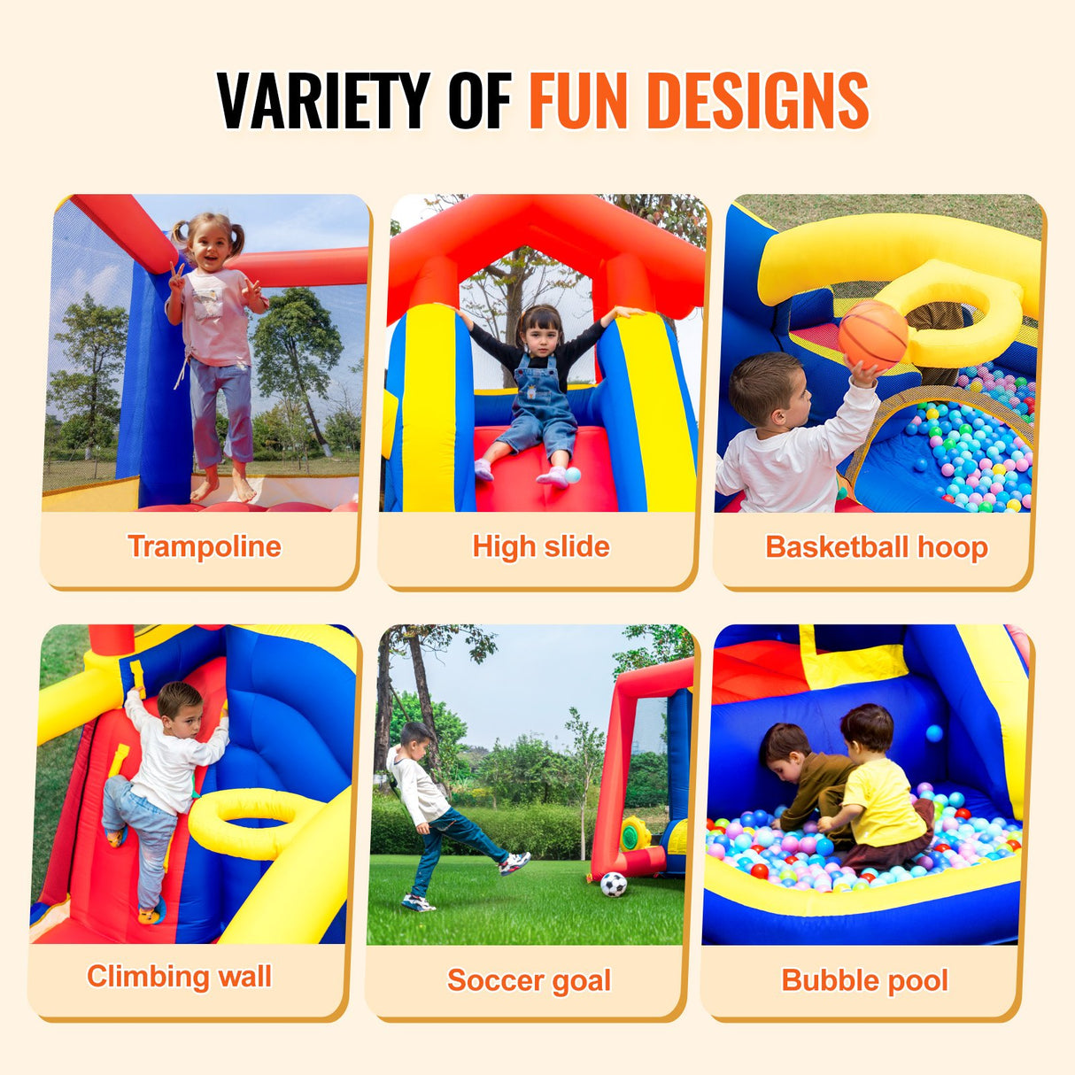 VEVOR Inflatable Bounce House, Outdoor High Quality Playhouse Trampoline, Jumping Bouncer with Blower, Slide, and Storage Bag, Family Backyard Bouncy