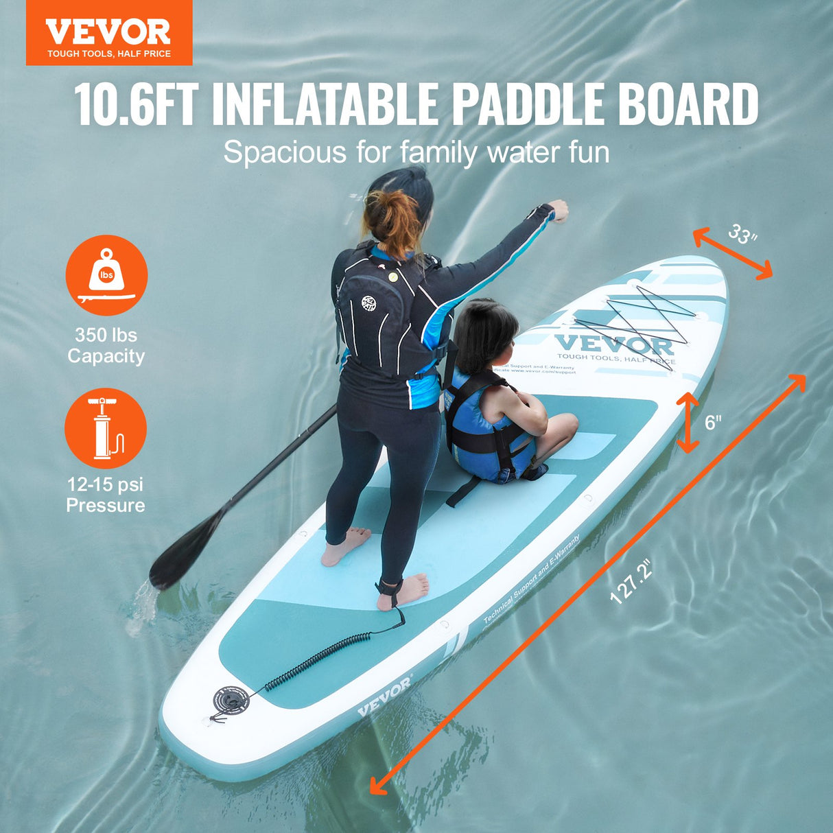 VEVOR Inflatable Stand Up Paddle Board, 3230 x 838 x 152 mm SUP Paddleboard, with Board Accessories, Pump, Paddle, Fin, Phone Bag, Backpack, Ankle
