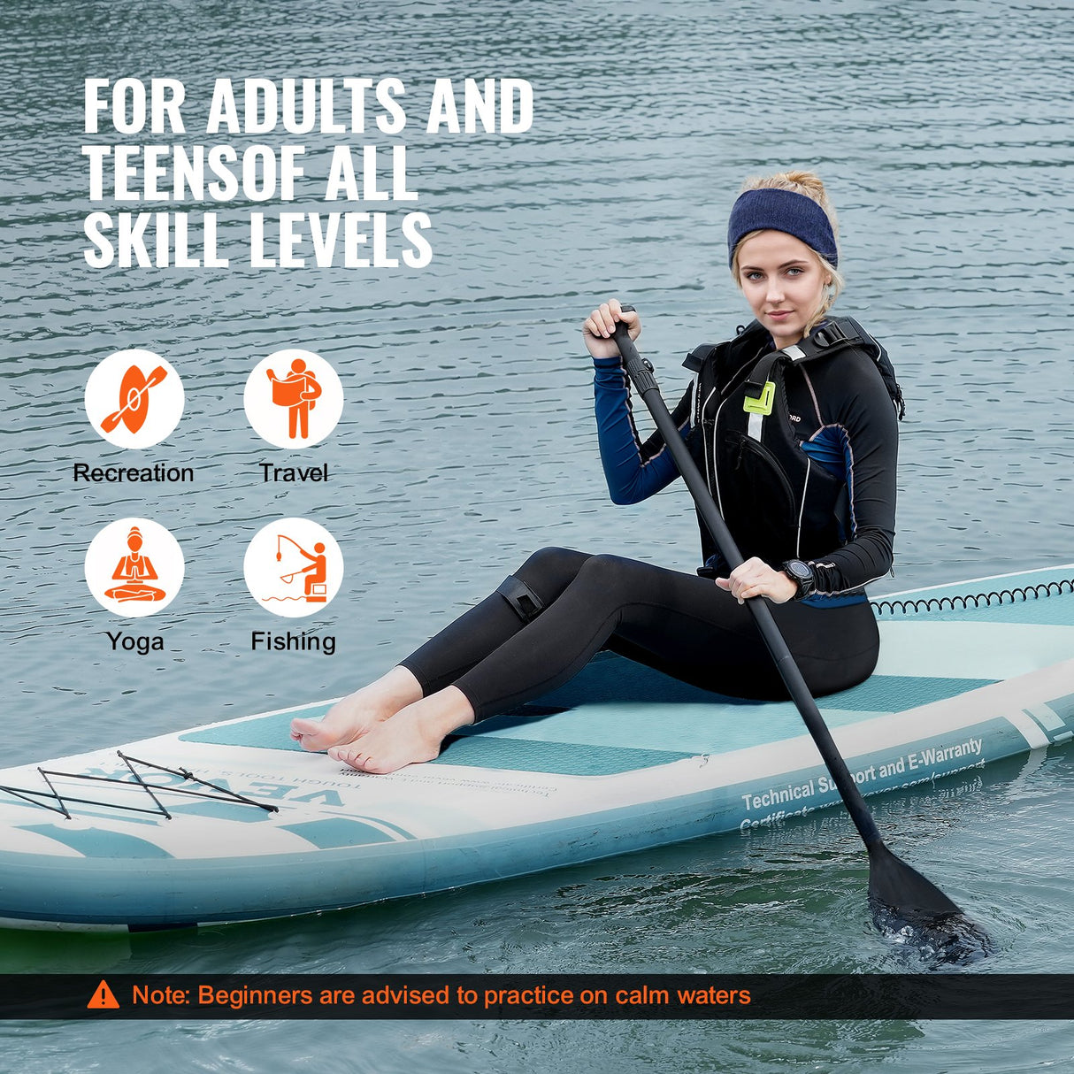 VEVOR Inflatable Stand Up Paddle Board, 3230 x 838 x 152 mm SUP Paddleboard, with Board Accessories, Pump, Paddle, Fin, Phone Bag, Backpack, Ankle