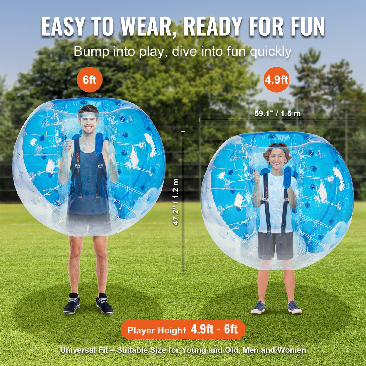 VEVOR Inflatable Bumper Ball 1-Pack, 5FT/1.5M Body Sumo Zorb Balls for Teen & Adult, 0.8mm Thick PVC Human Hamster Bubble Balls for Outdoor Team