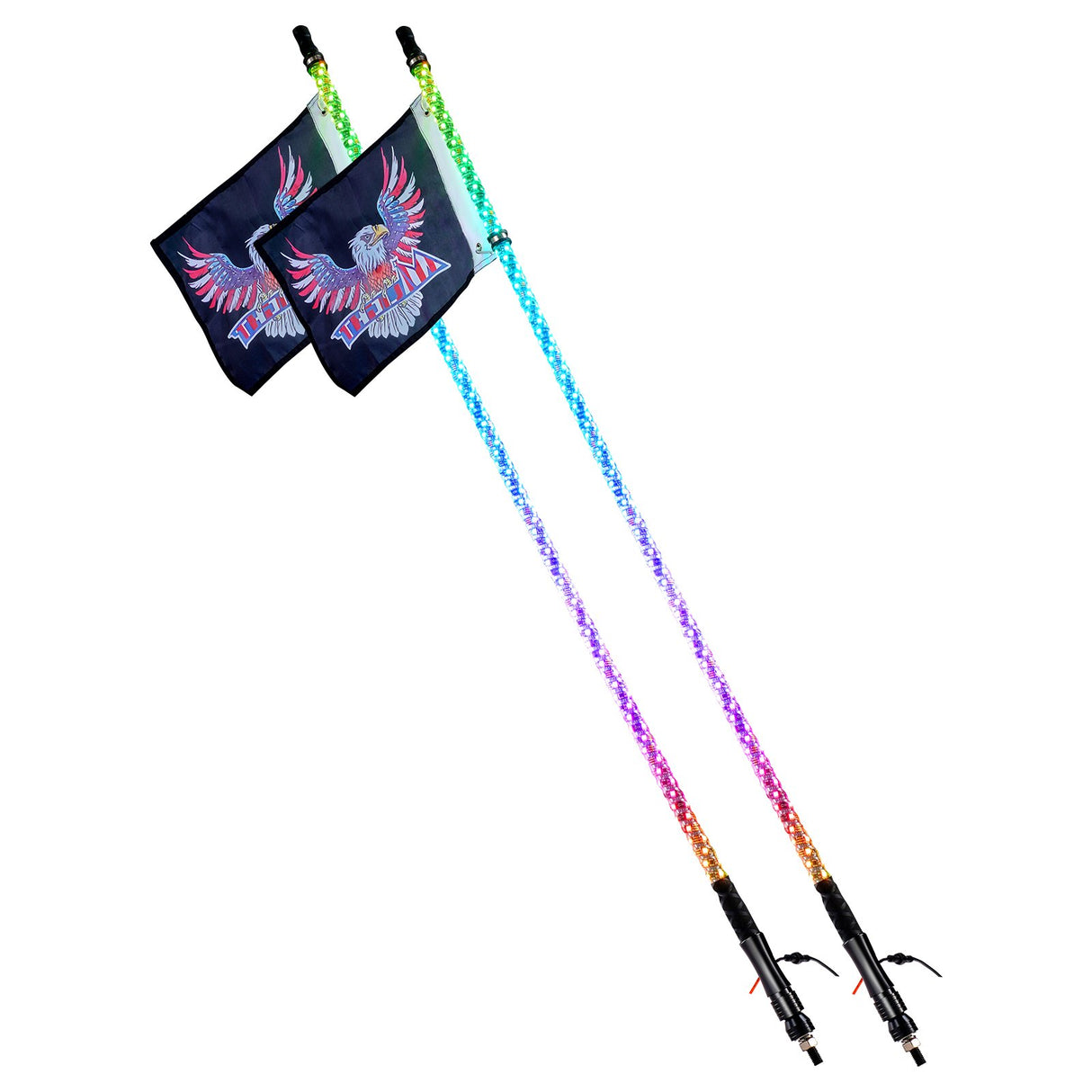 VEVOR 2 PCS 4 FT Whip Light, APP & RF Remote Control Led Whip Light, Waterproof 360° Spiral RGB Chasing Lighted Whips with 4 Flags, for UTVs, ATVs, Motorcycles, RZR, Can-am, Trucks, Off-road, Go-karts