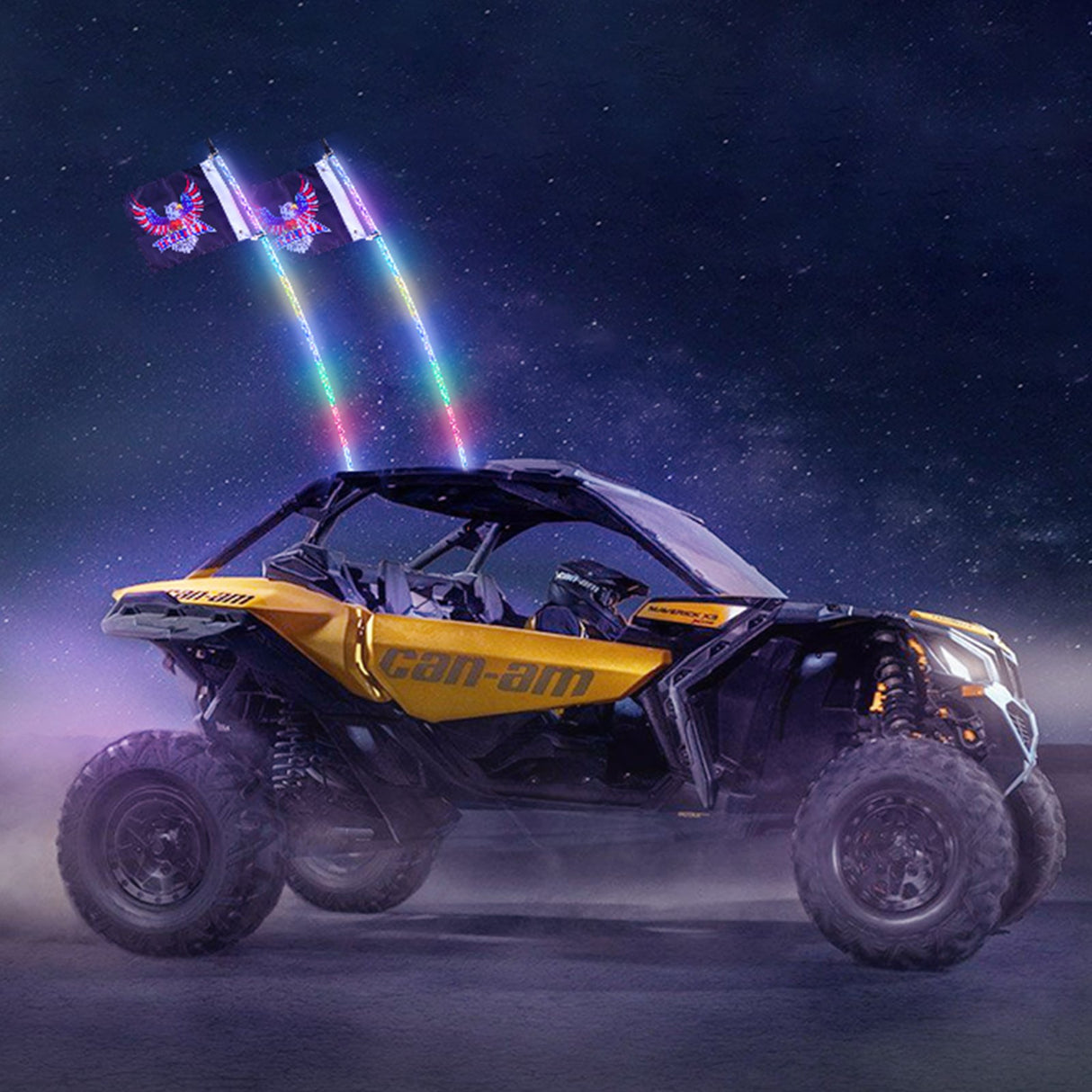 2 PCS 5 FT Whip Light, APP & RF Remote Control Led Whip Light, Waterproof Spiral RGB Chasing Lighted Whips with 4 Flags, for UTVs, ATVs, Motorcycles, RZR, Can-am, Trucks, Off-road, Go-karts