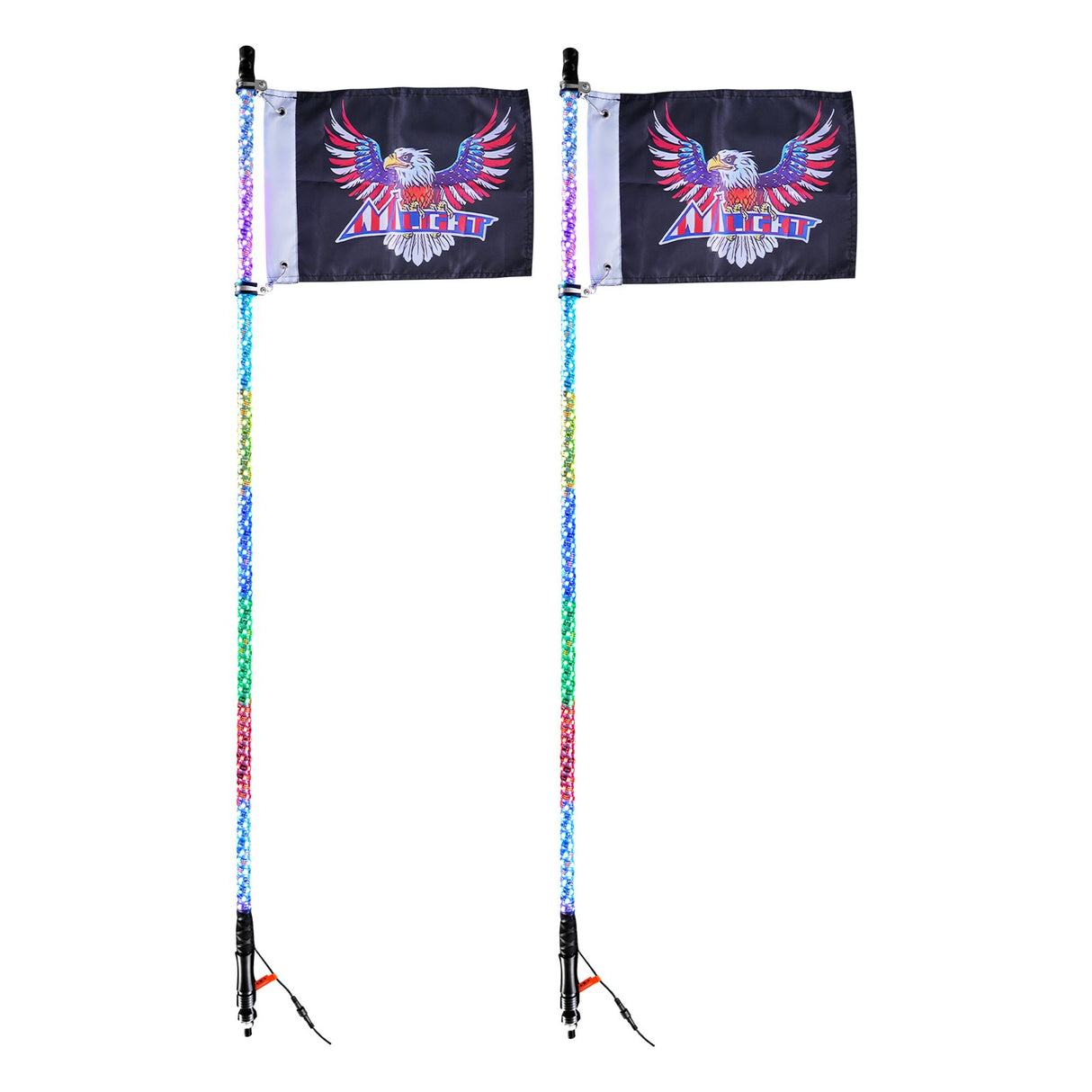 VEVOR 2 PCS 5 FT Whip Light, APP & RF Remote Control Led Whip Light, Waterproof Spiral RGB Chasing Lighted Whips with 4 Flags, for UTVs, ATVs,