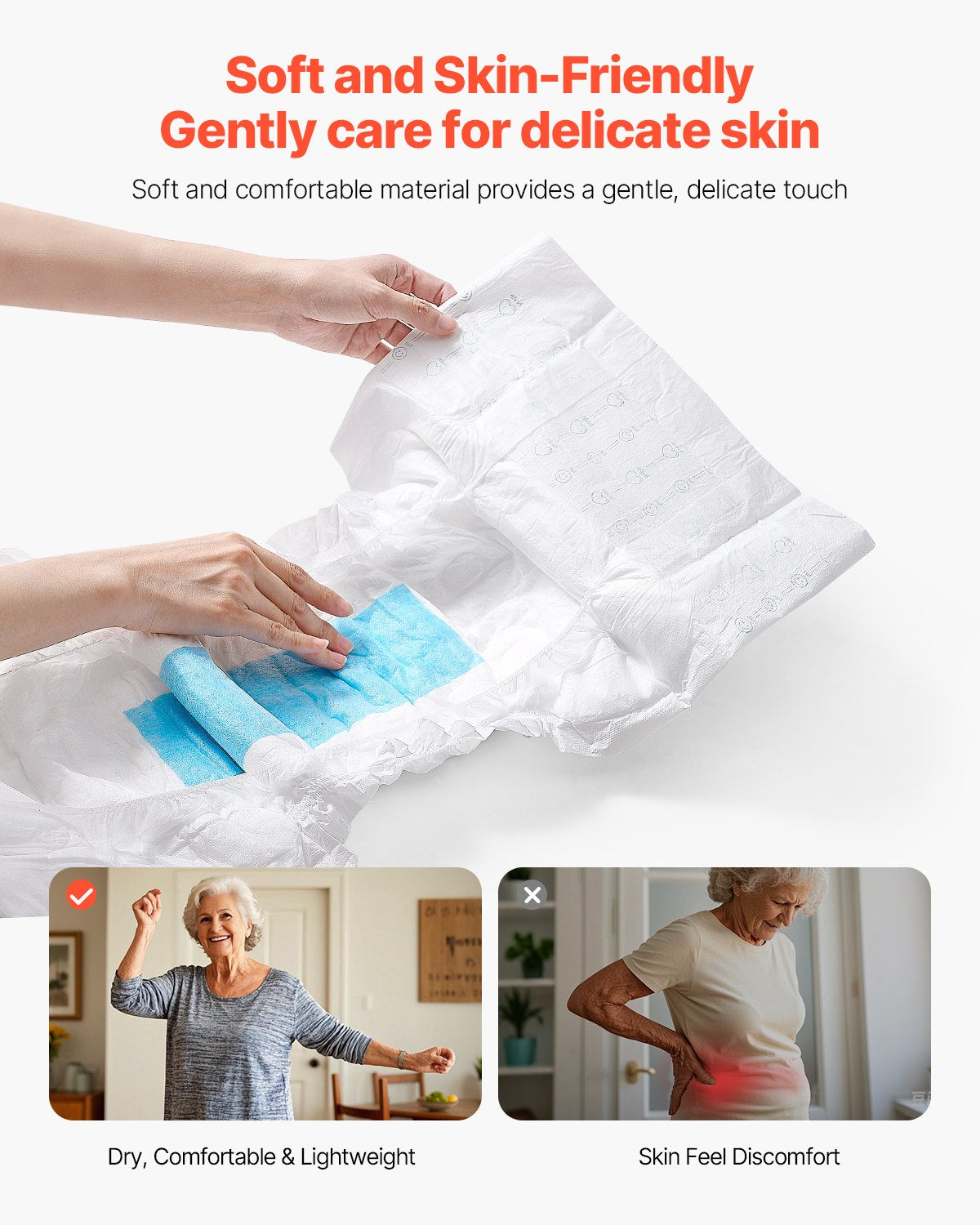 VEVOR Adult Briefs with Adhesive Tabs Incontinence Briefs for Men Women L Size