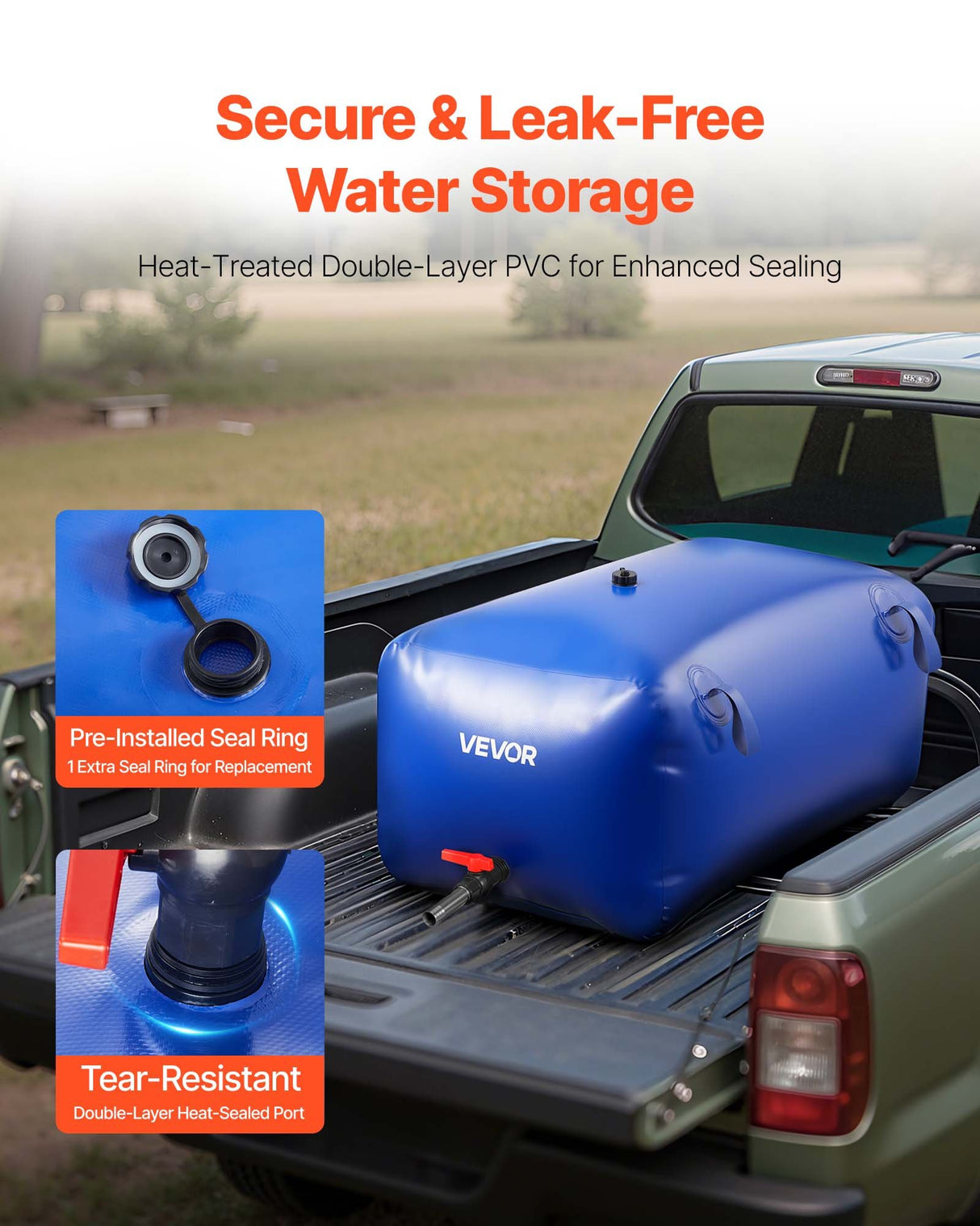 VEVOR Water Storage Bladder 240L Large Capacity Water Bag, Portable & Collapsible Soft Waters Container, Leakproof & Tear-Resistant PVC Emergency Waters Storage Tank for RV Truck & Outdoor Use