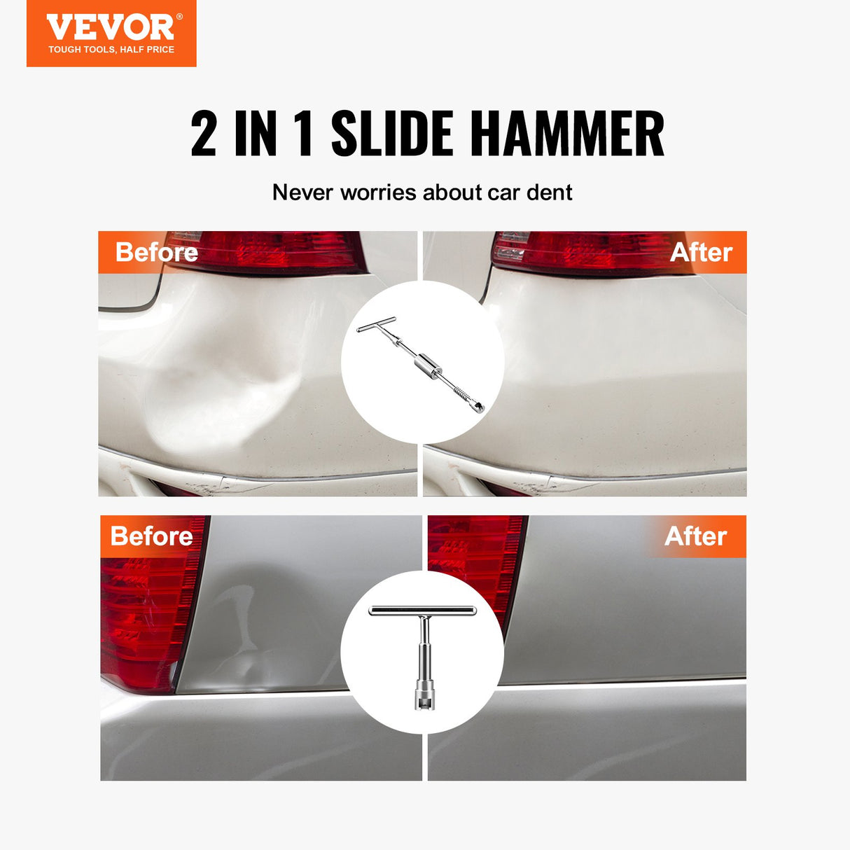 VEVOR 52 PCS Dent Removal Kit, Paintless Dent Repair Kit with 2-in-1 Slide Hammer with Stainless Steel Grooves, Short Puller Lines and Long Puller