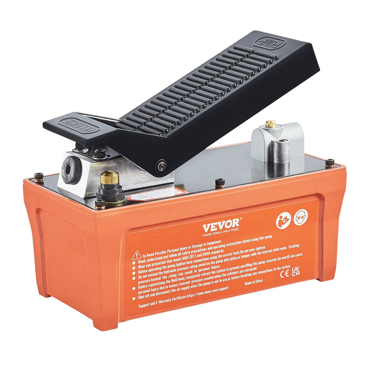 VEVOR Air Hydraulic Pump, 10,000 PSI 1/2 Gal Reservoir, NPT 3/8" Oil Outlet, NPT 1/4" Inlet, 6.6 ft Pipe, Foot Actuated Hydraulic Pump Air Treadle for Auto Body Frame Machines and Pulling Post, Orange